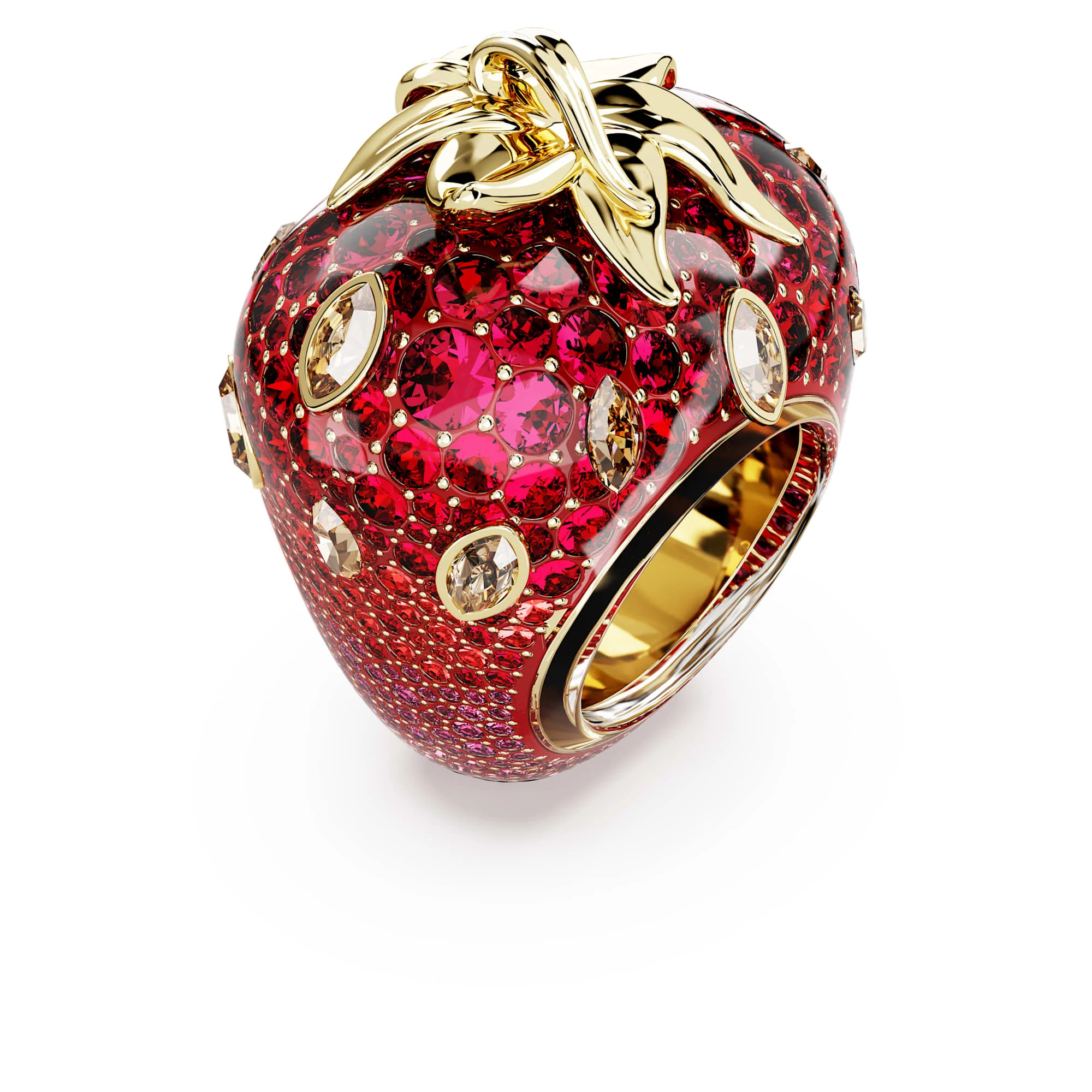 Idyllia motif ring Mixed cuts, Strawberry, Red, Gold-tone plated - Image 2