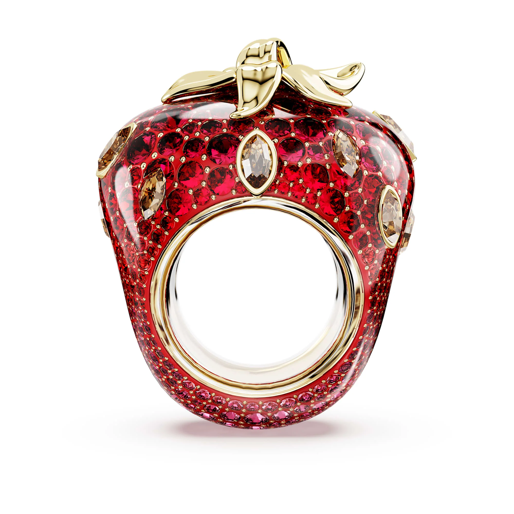 Idyllia motif ring Mixed cuts, Strawberry, Red, Gold-tone plated - Image 3
