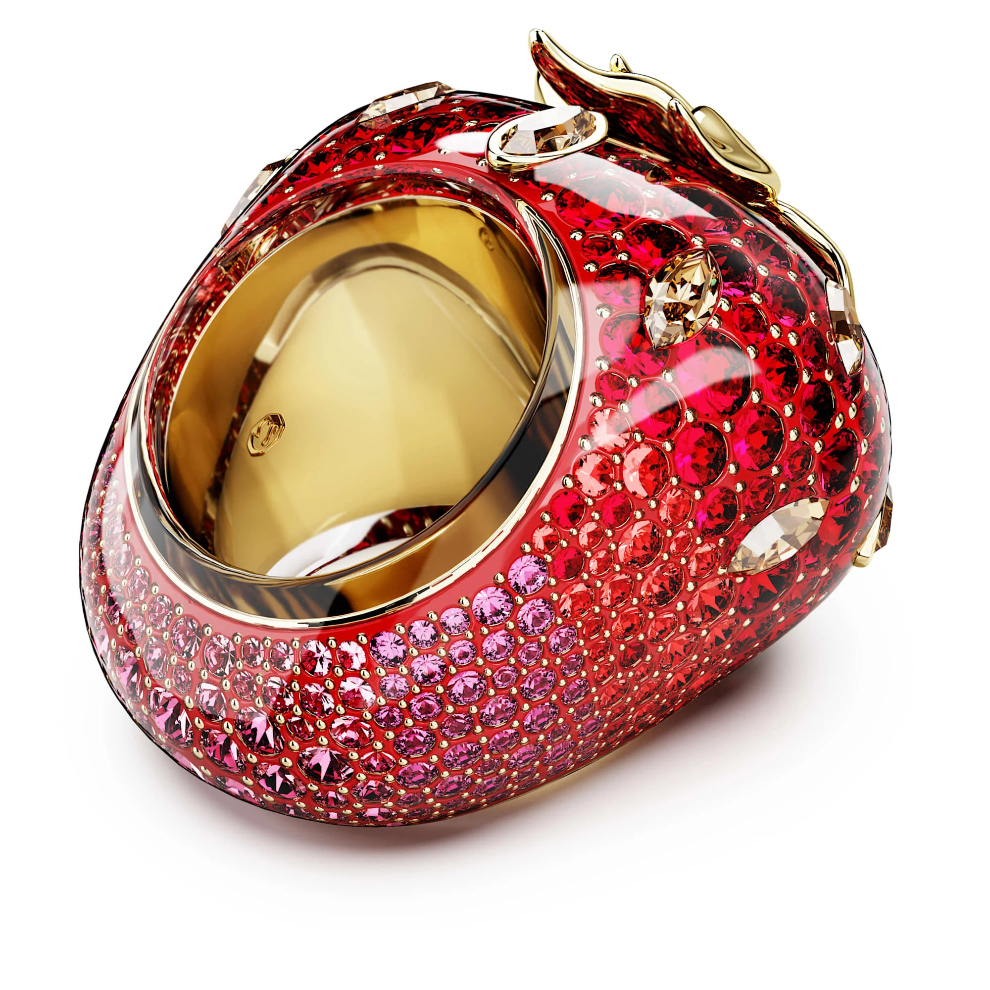 Idyllia motif ring Mixed cuts, Strawberry, Red, Gold-tone plated - Image 4