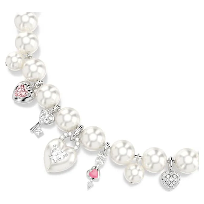Idyllia necklace Crystal pearl, Mixed cuts, White, Rhodium plated - Image 2