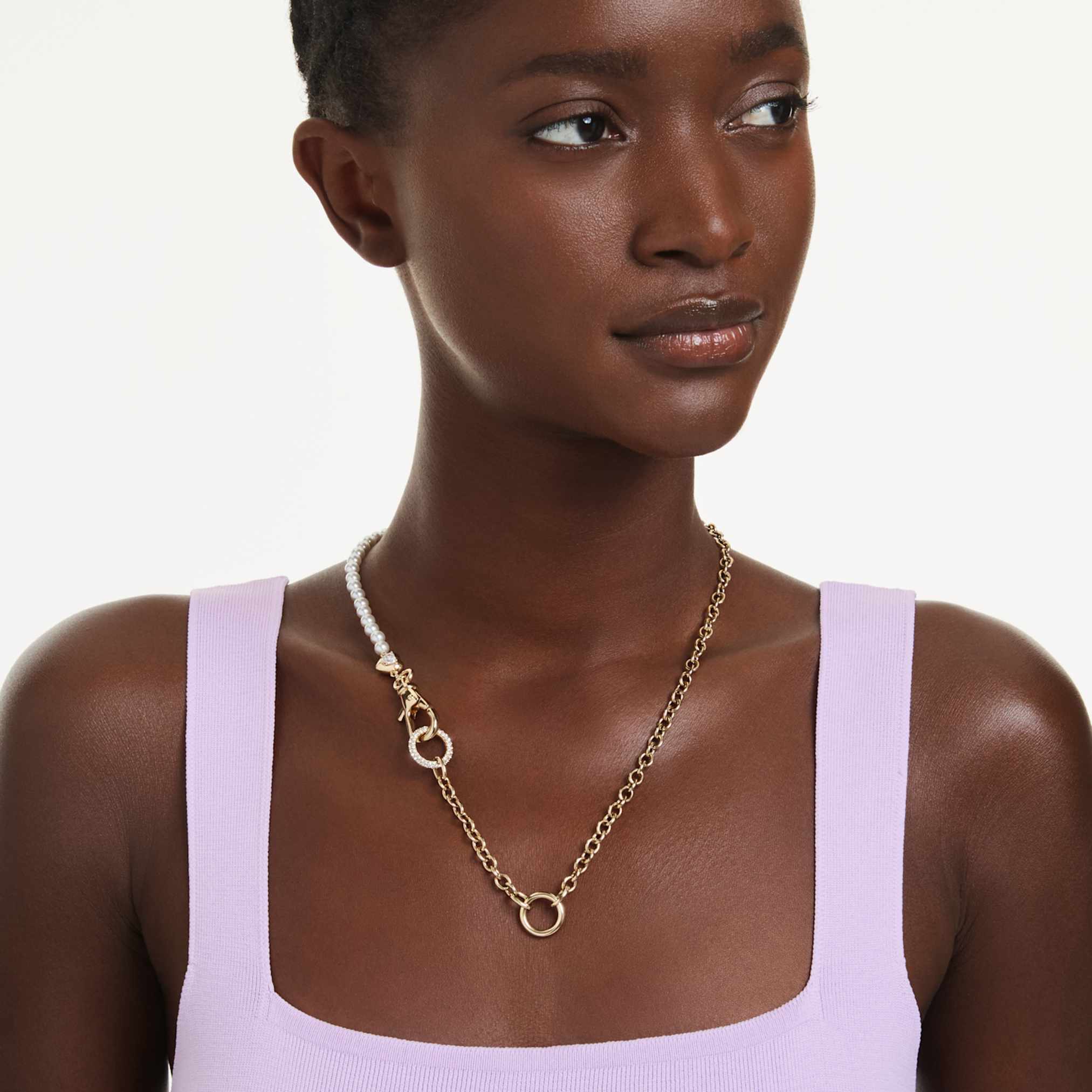 Idyllia necklace Crystal pearl, White, Gold-tone plated - Image 6