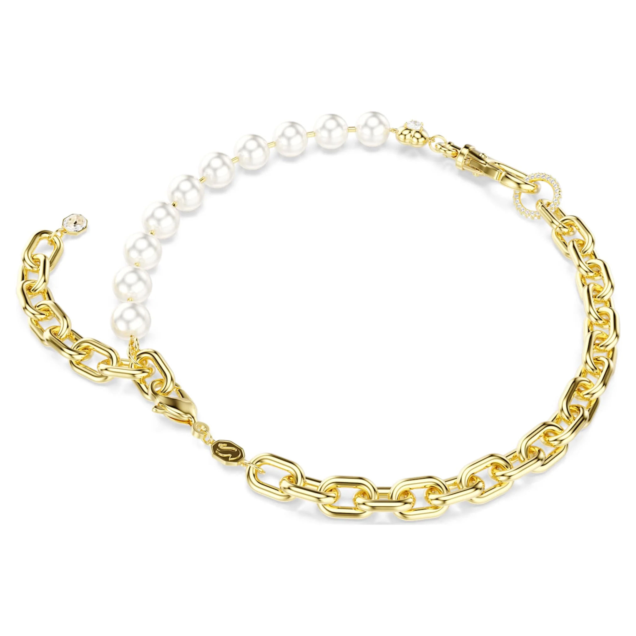 Idyllia necklace Crystal pearl, White, Gold-tone plated - Image 5