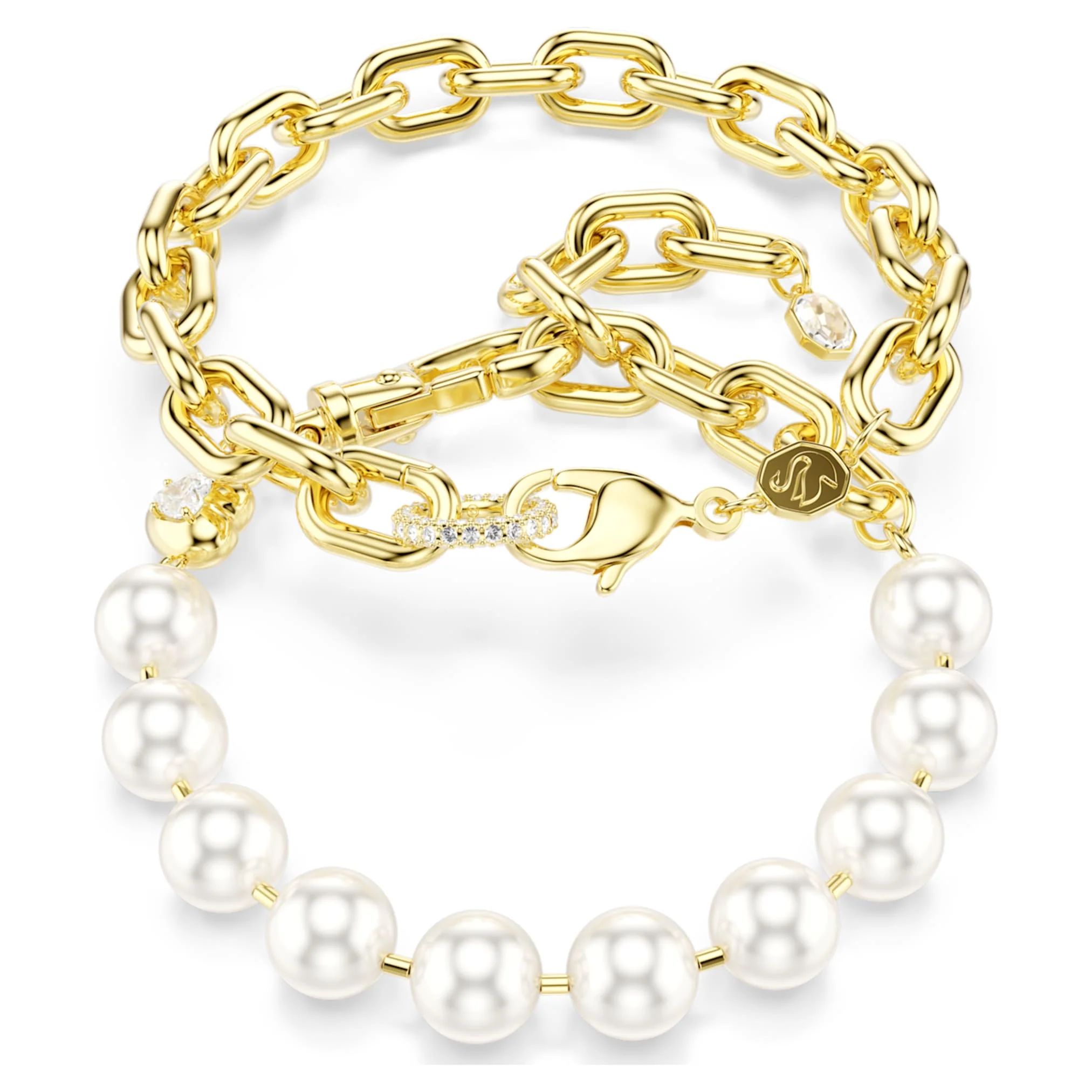 Idyllia necklace Crystal pearl, White, Gold-tone plated - Image 6