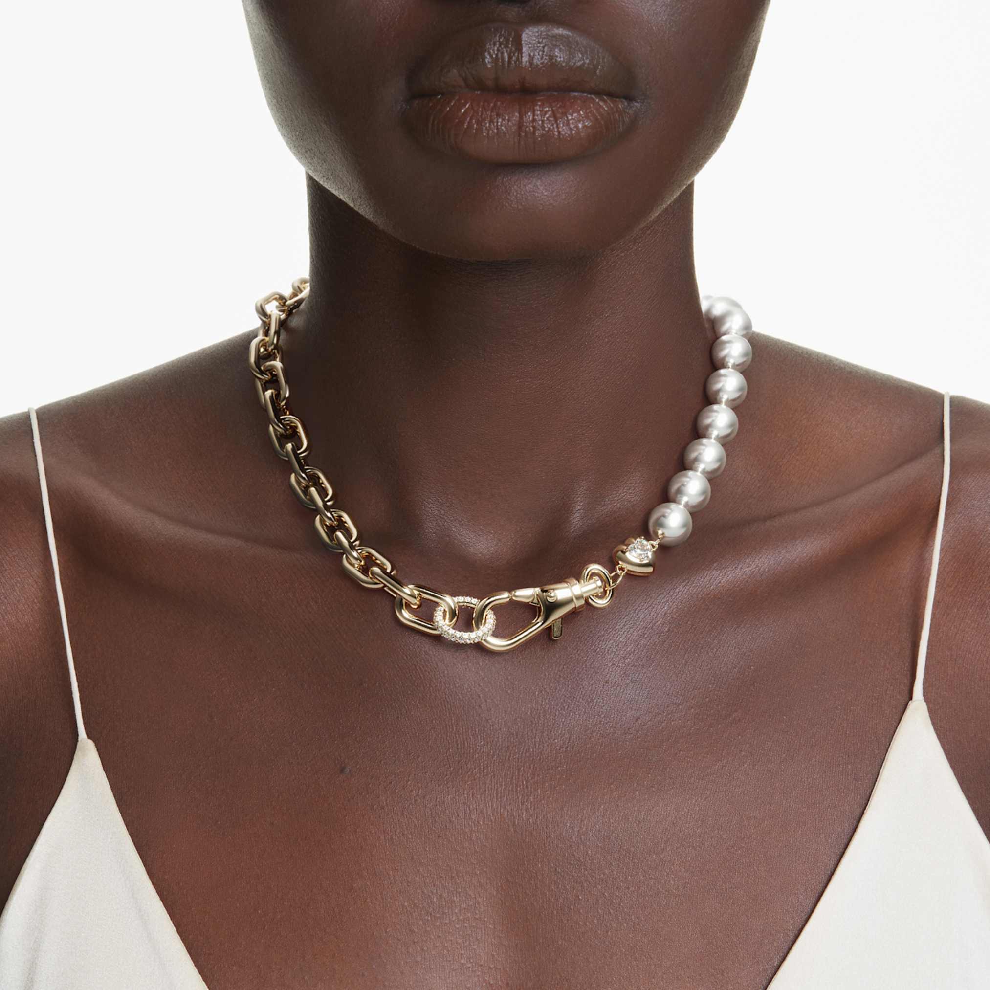 Idyllia necklace Crystal pearl, White, Gold-tone plated - Image 7
