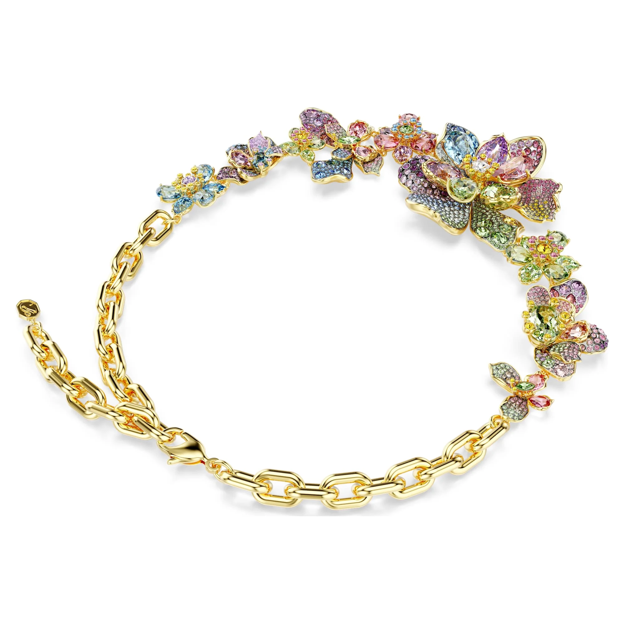 Idyllia necklace Mixed cuts, Pavé, Flower, Multicolored, Gold-tone plated - Image 5