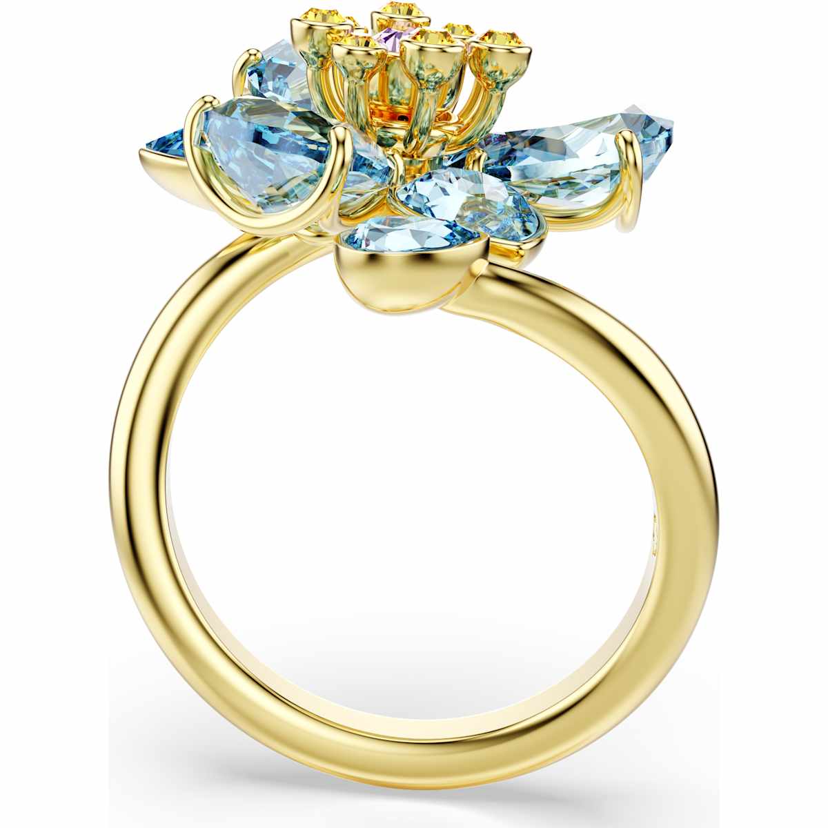 Idyllia open ring, Mixed cuts, Flower, Blue, Gold-tone plated - Image 3
