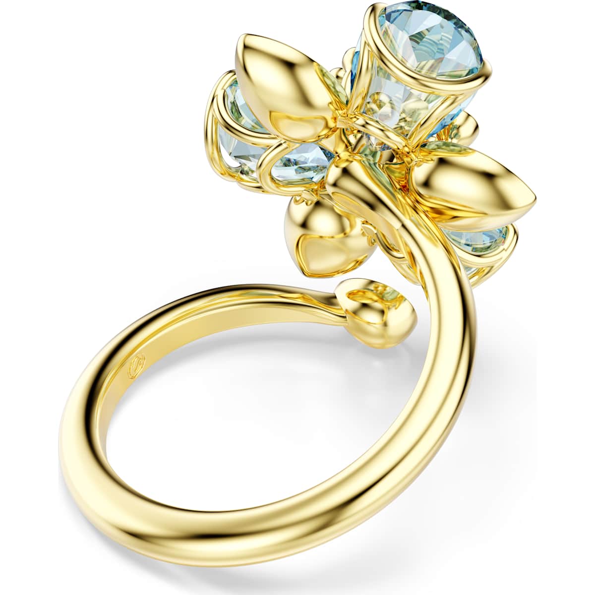 Idyllia open ring, Mixed cuts, Flower, Blue, Gold-tone plated - Image 4