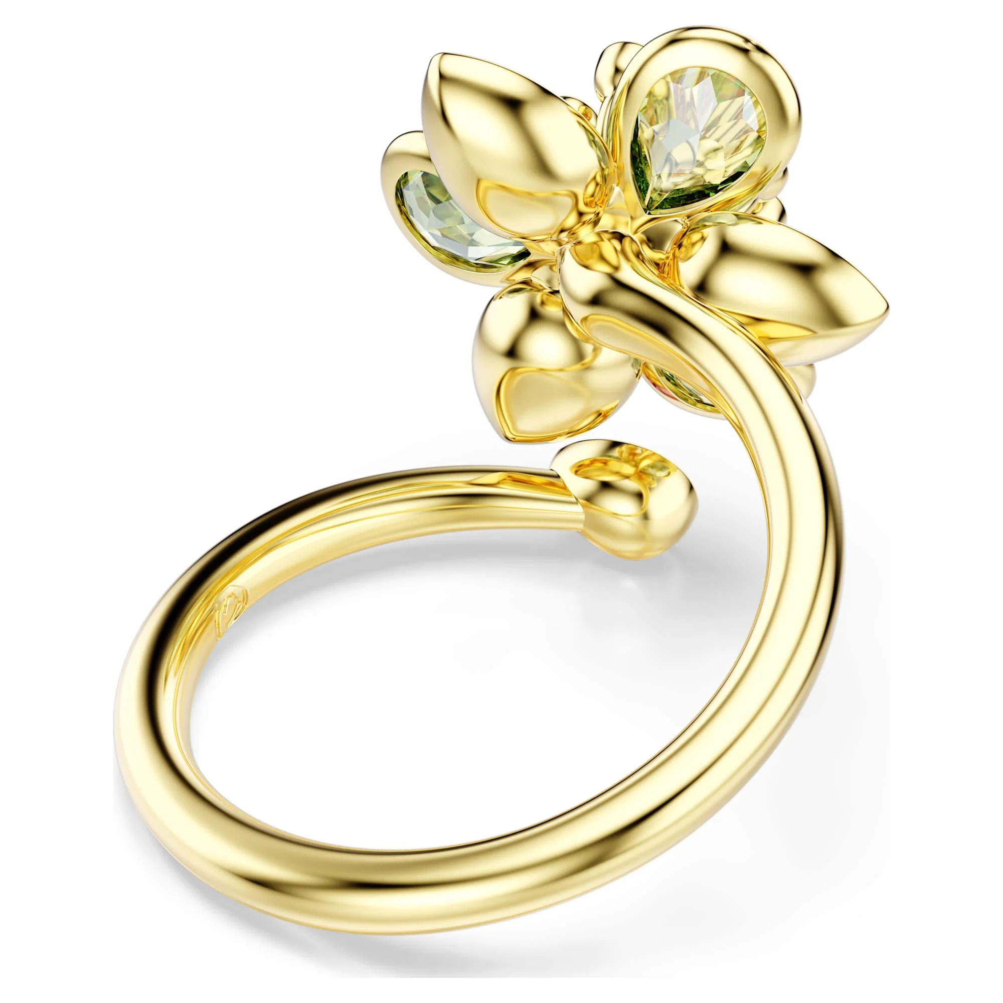 Idyllia open ring Mixed cuts, Flower, Green, Gold-tone plated - Image 4