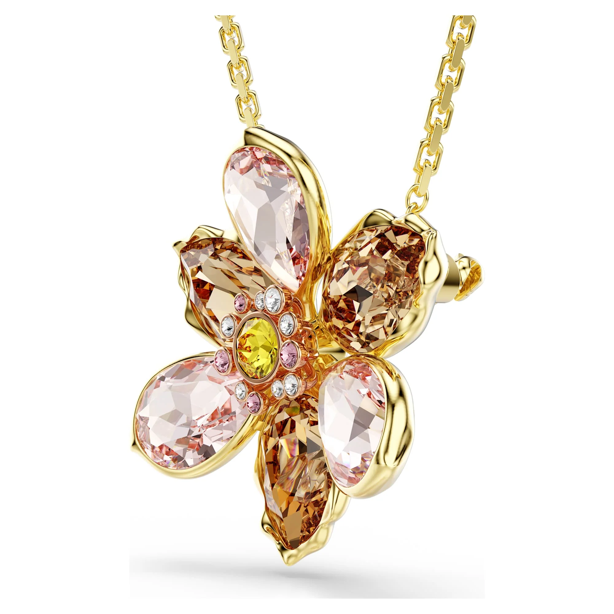 Idyllia pendant and brooch Mixed cuts, Flower, Multicolored, Gold-tone plated - Image 3