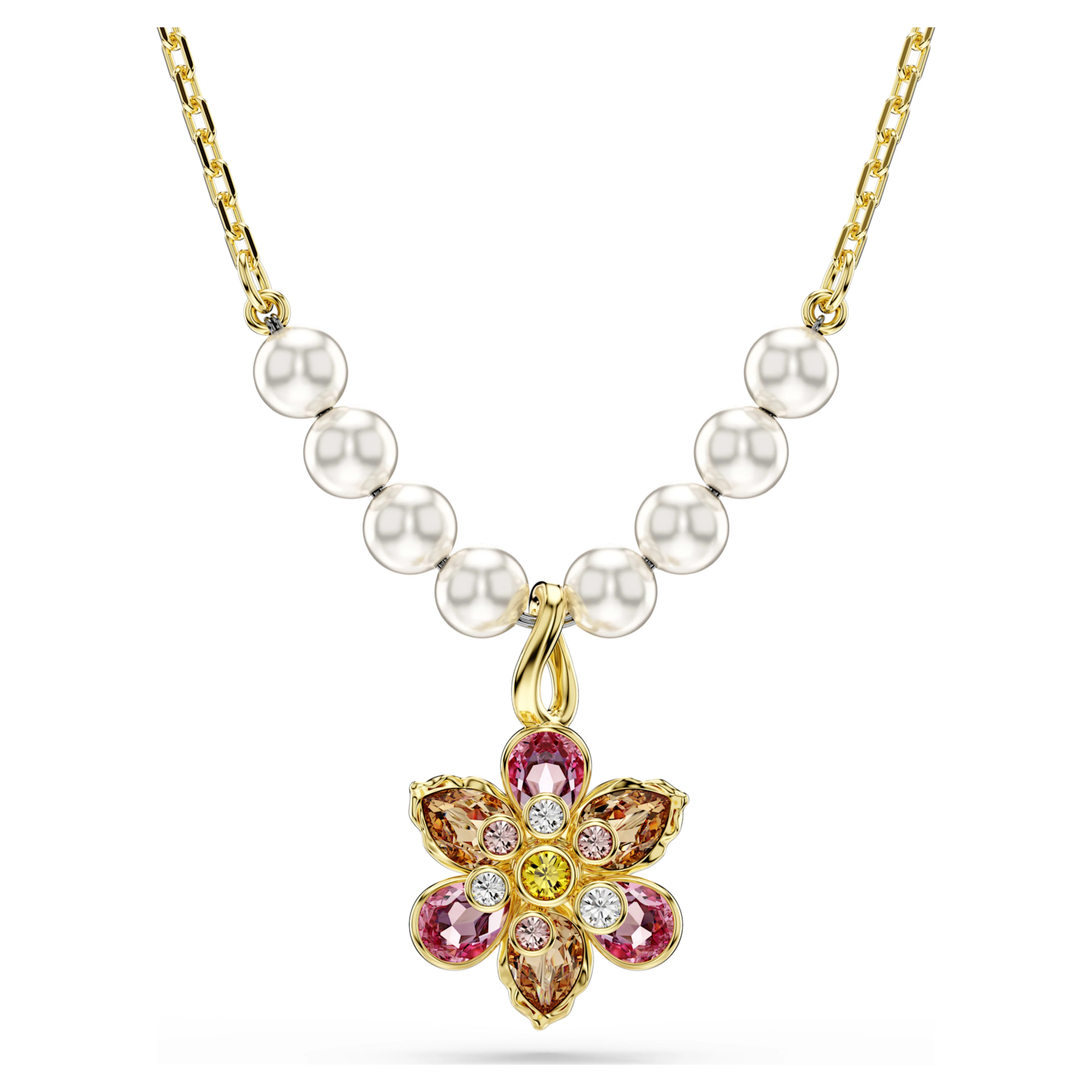 Idyllia pendant Crystal pearl, Mixed cuts, Flower, Multicolored, Gold-tone plated