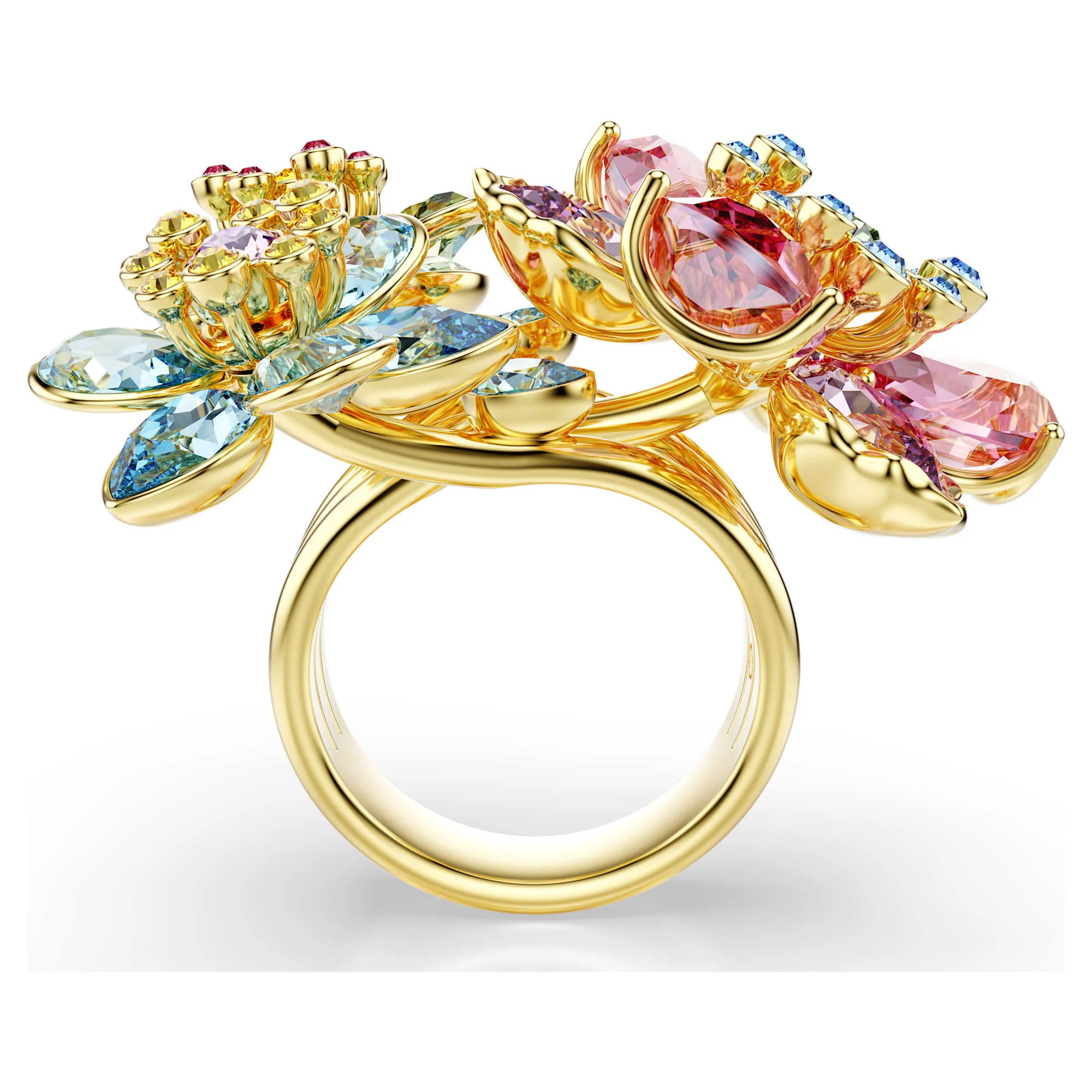 Idyllia ring Mixed cuts, Flower, Multicolored, Gold-tone plated - Image 3