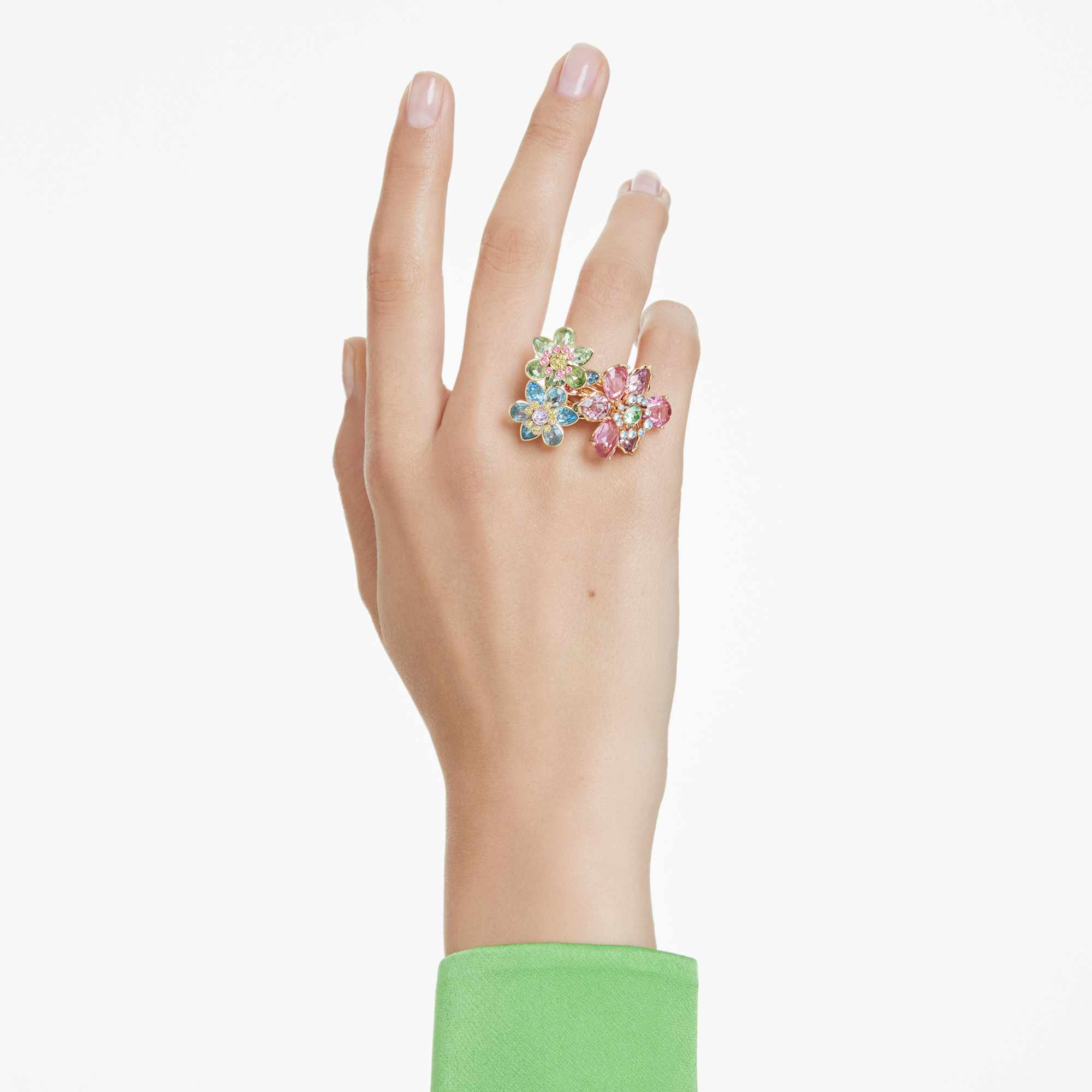 Idyllia ring Mixed cuts, Flower, Multicolored, Gold-tone plated - Image 5