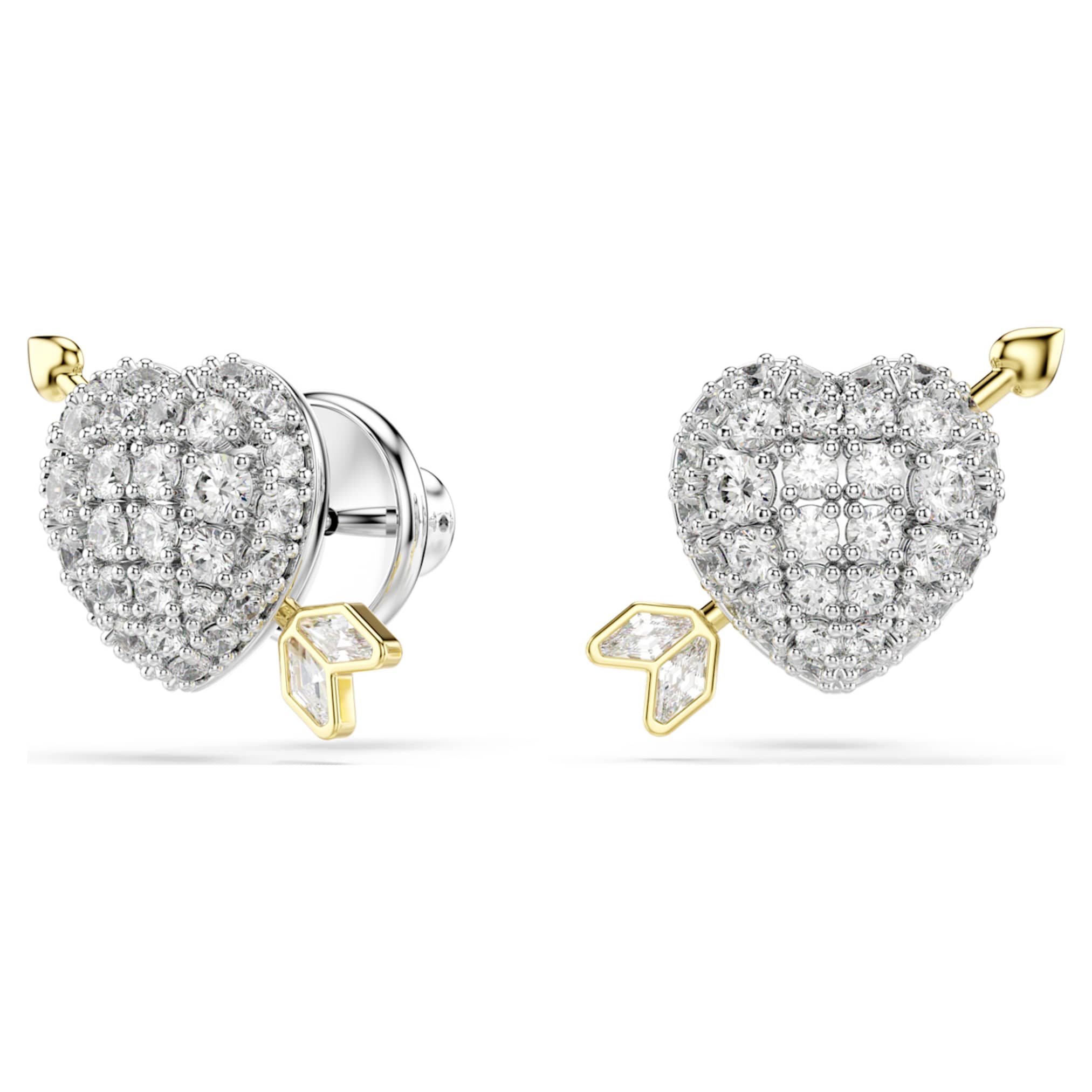 Idyllia stud earrings Mixed cuts, Heart with arrow, White, Mixed metal finish - Image 2