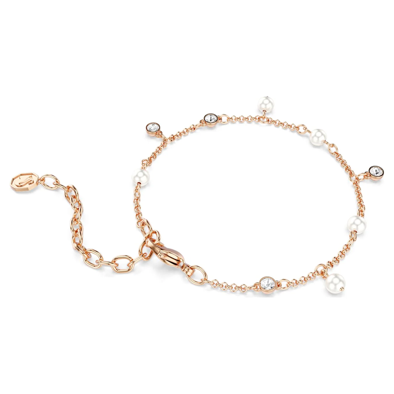 Imber bracelet Crystal pearl, Round cut, White, 18K rose gold finish - Image 4