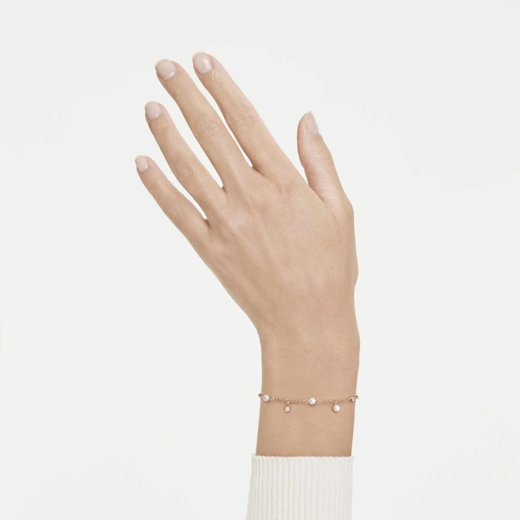 Imber bracelet Crystal pearl, Round cut, White, 18K rose gold finish - Image 5