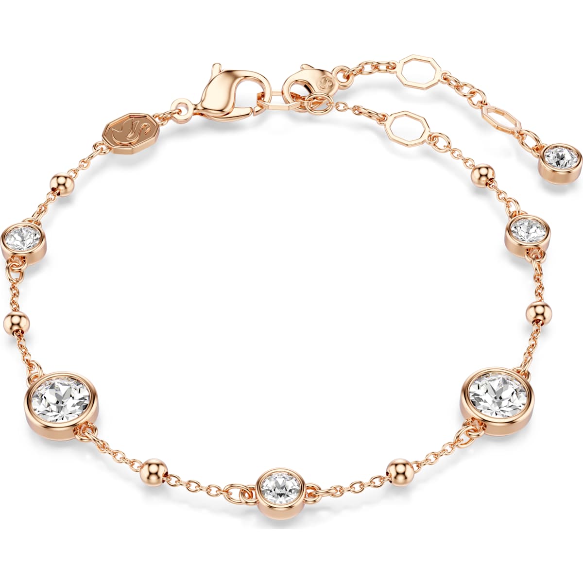 Imber bracelet, Round cut, White, Rose gold-tone plated