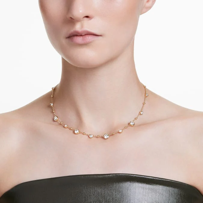 Imber necklace Round cut, Scattered design, White, Gold-tone plated - Image 5