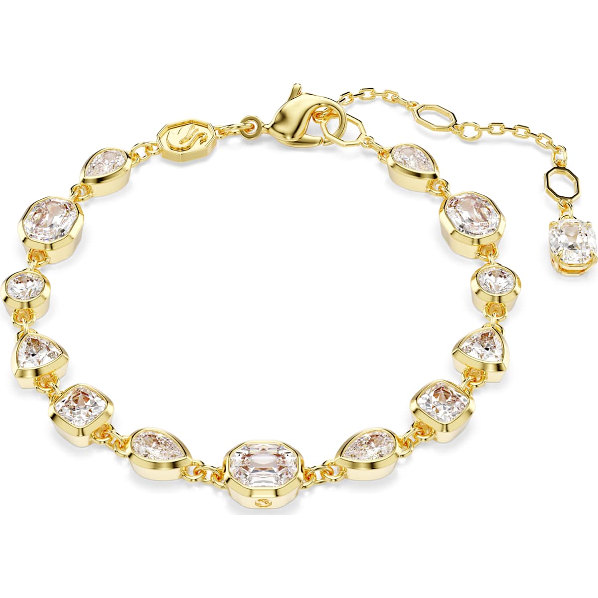 Imber Tennis bracelet, Mixed cuts, White, Gold-tone plated