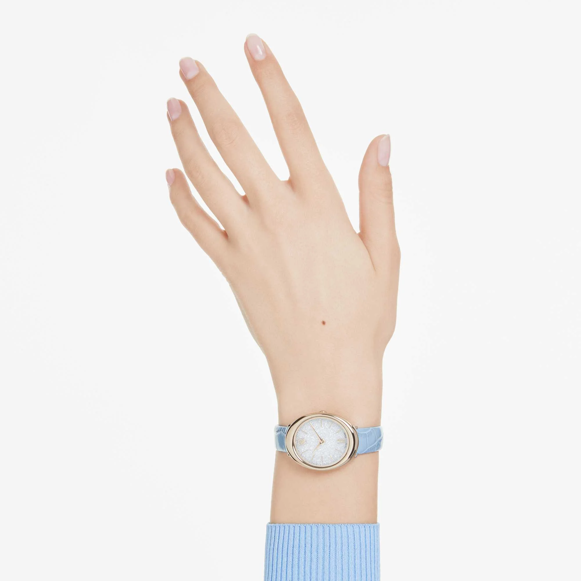 Imber watch Swiss Made, Leather strap, Blue, Champagne gold-tone finish - Image 8