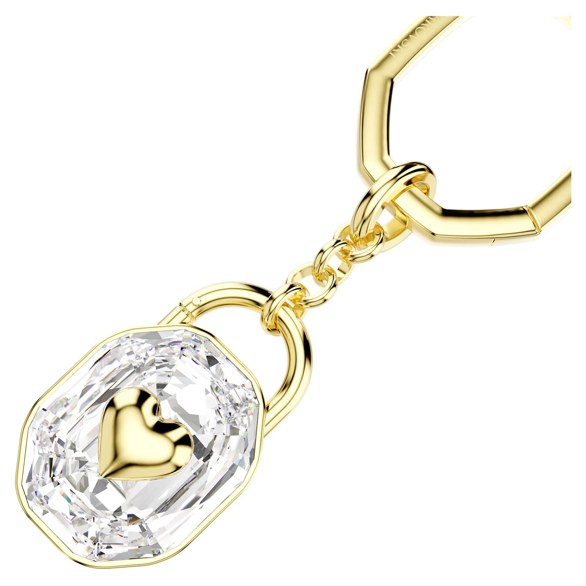 Key ring Oval cut, White, Gold-tone plated - Image 3