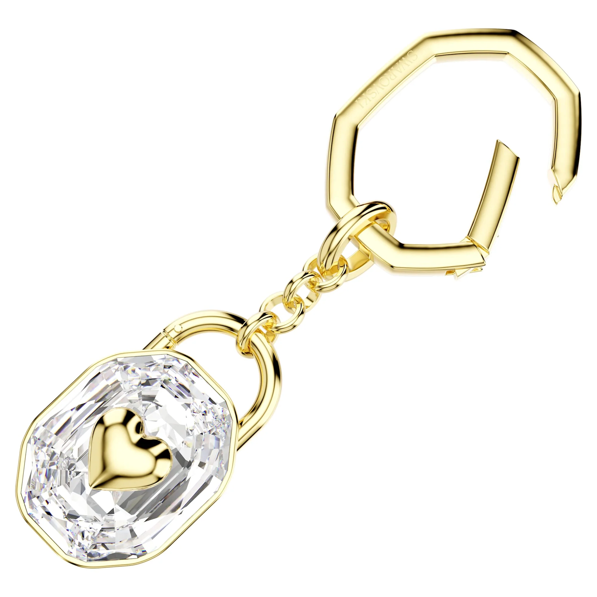 Key ring Oval cut, White, Gold-tone plated - Image 4
