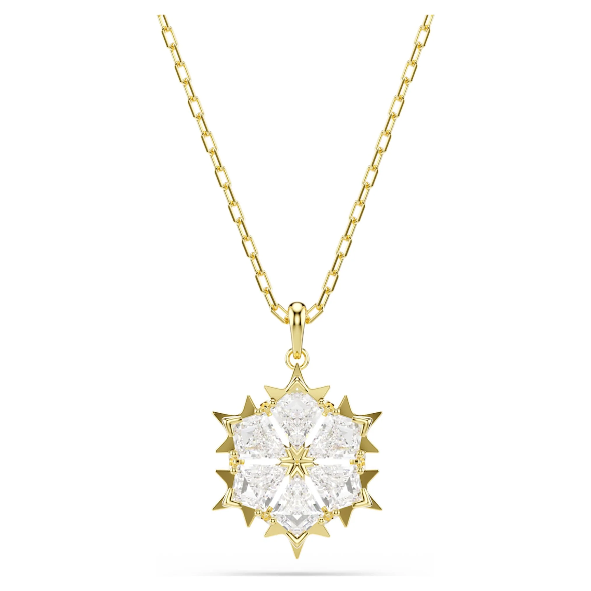 Magic pendant Mixed cuts, Snowflake, White, 18K gold finish