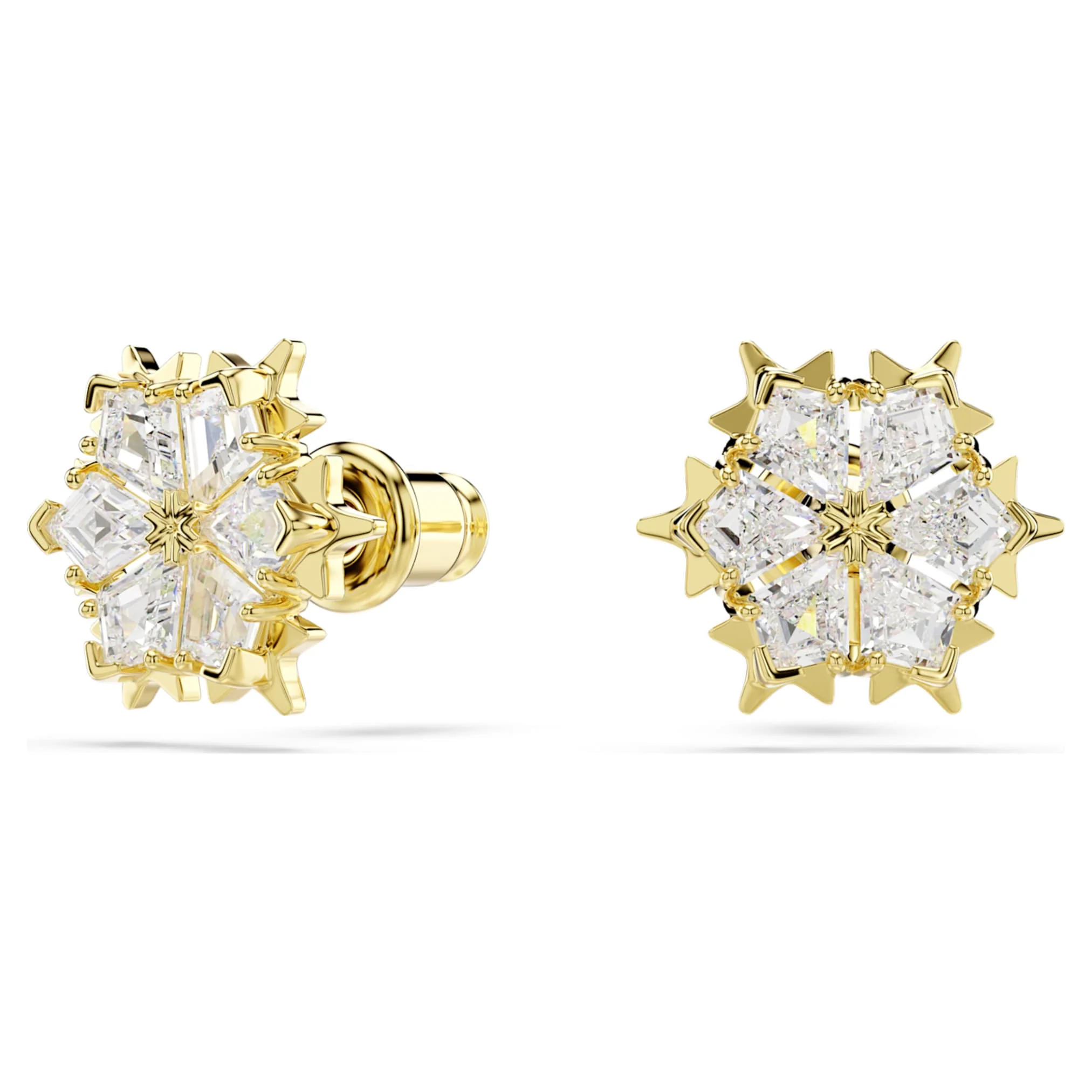 Magic stud earrings Mixed cuts, Snowflake, White, 18K gold finish - Image 2