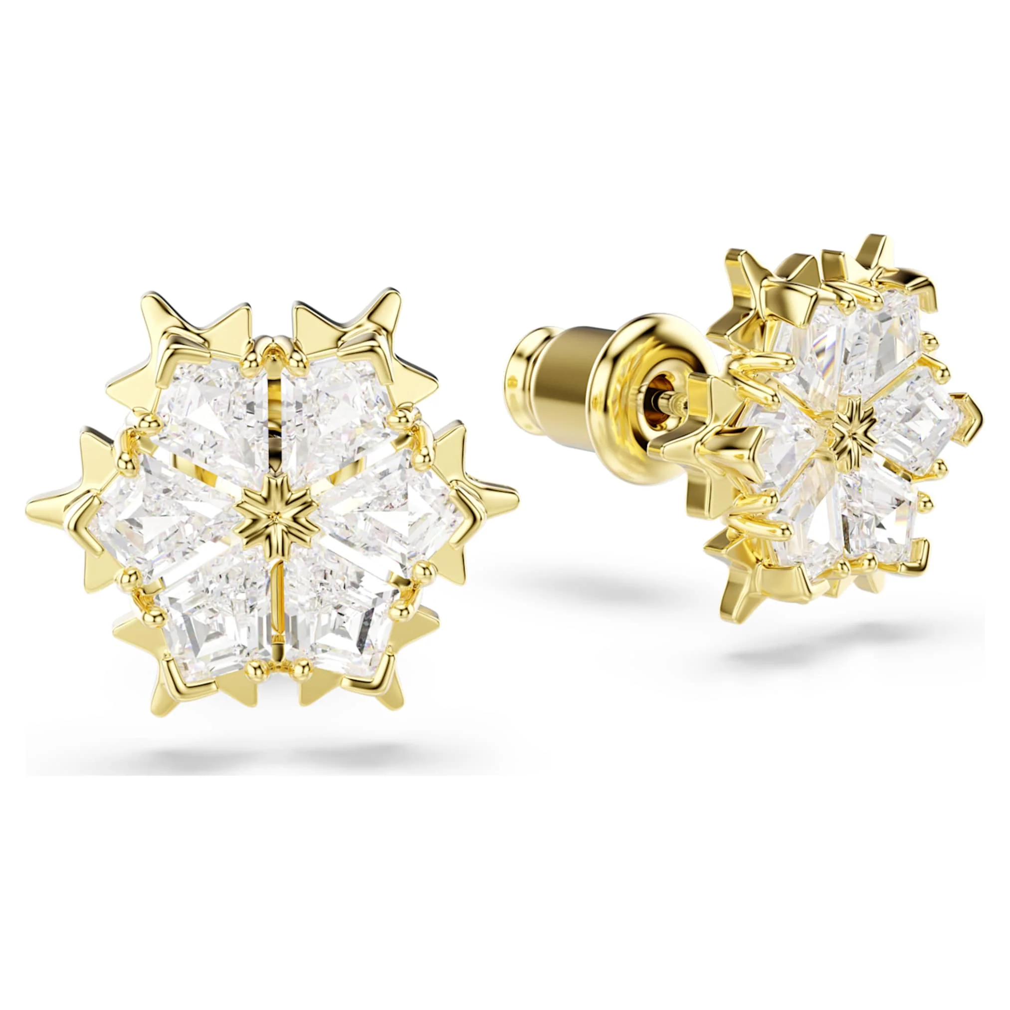 Magic stud earrings Mixed cuts, Snowflake, White, 18K gold finish - Image 3