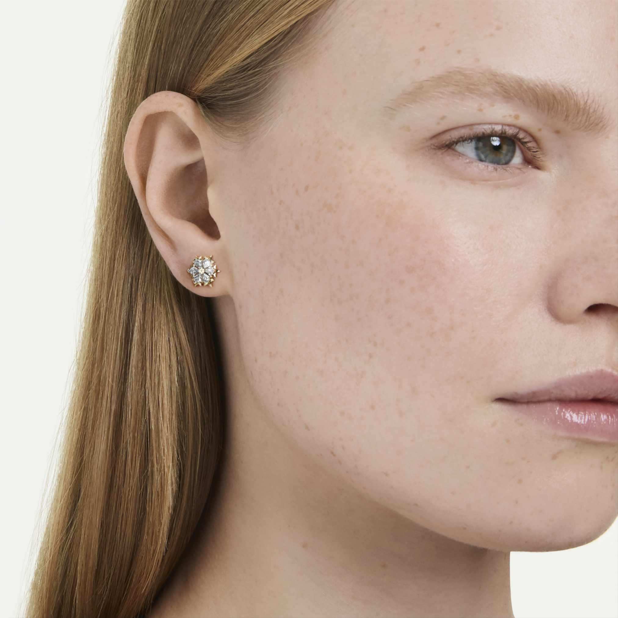 Magic stud earrings Mixed cuts, Snowflake, White, 18K gold finish - Image 5