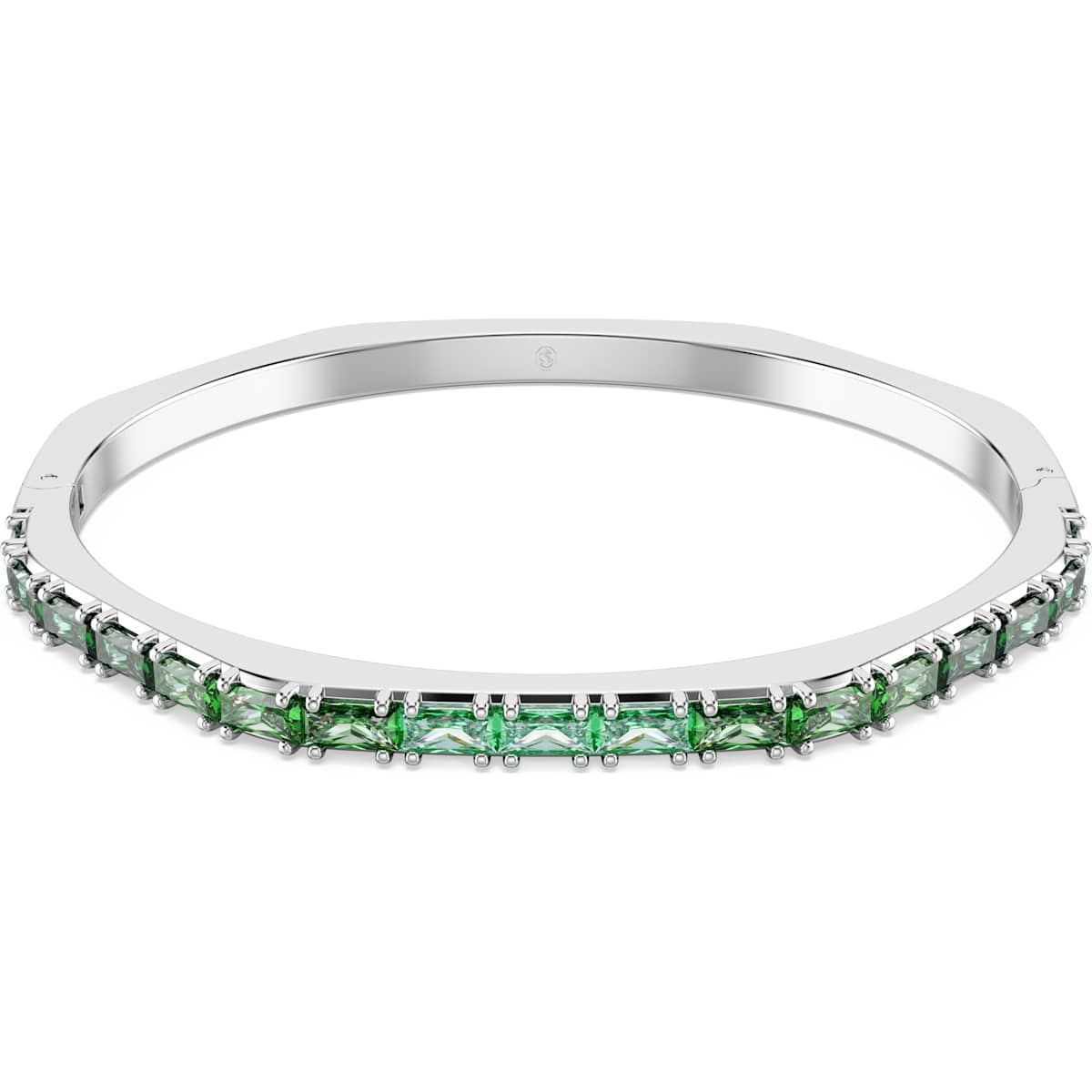 Matrix bangle Baguette cut, Green, Rhodium plated