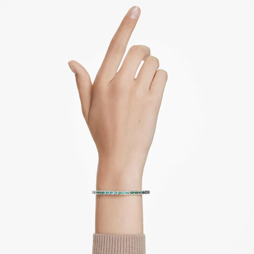 Matrix bangle Baguette cut, Green, Rhodium plated - Image 6