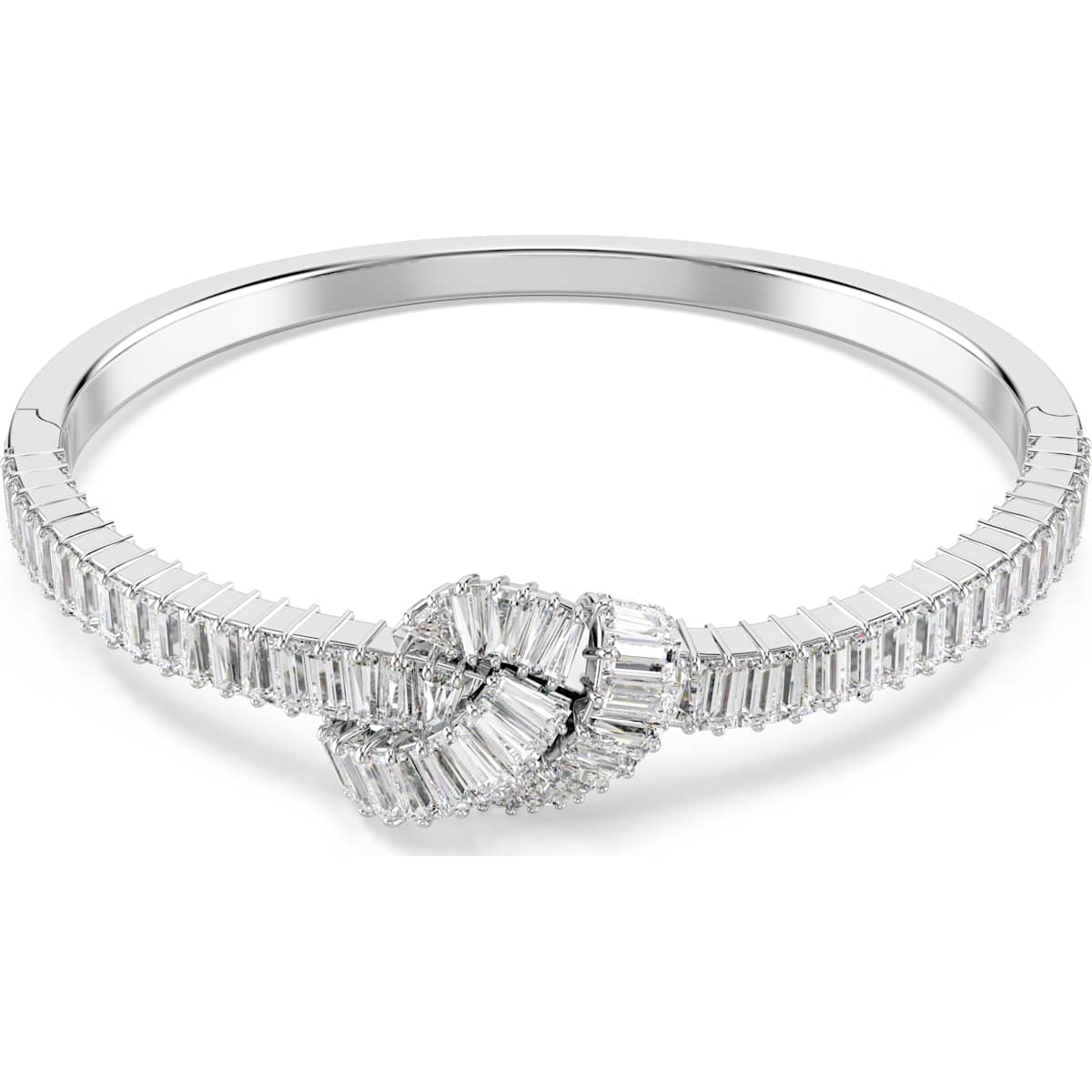 Matrix bangle, Baguette cut, Knot, White, Rhodium plated