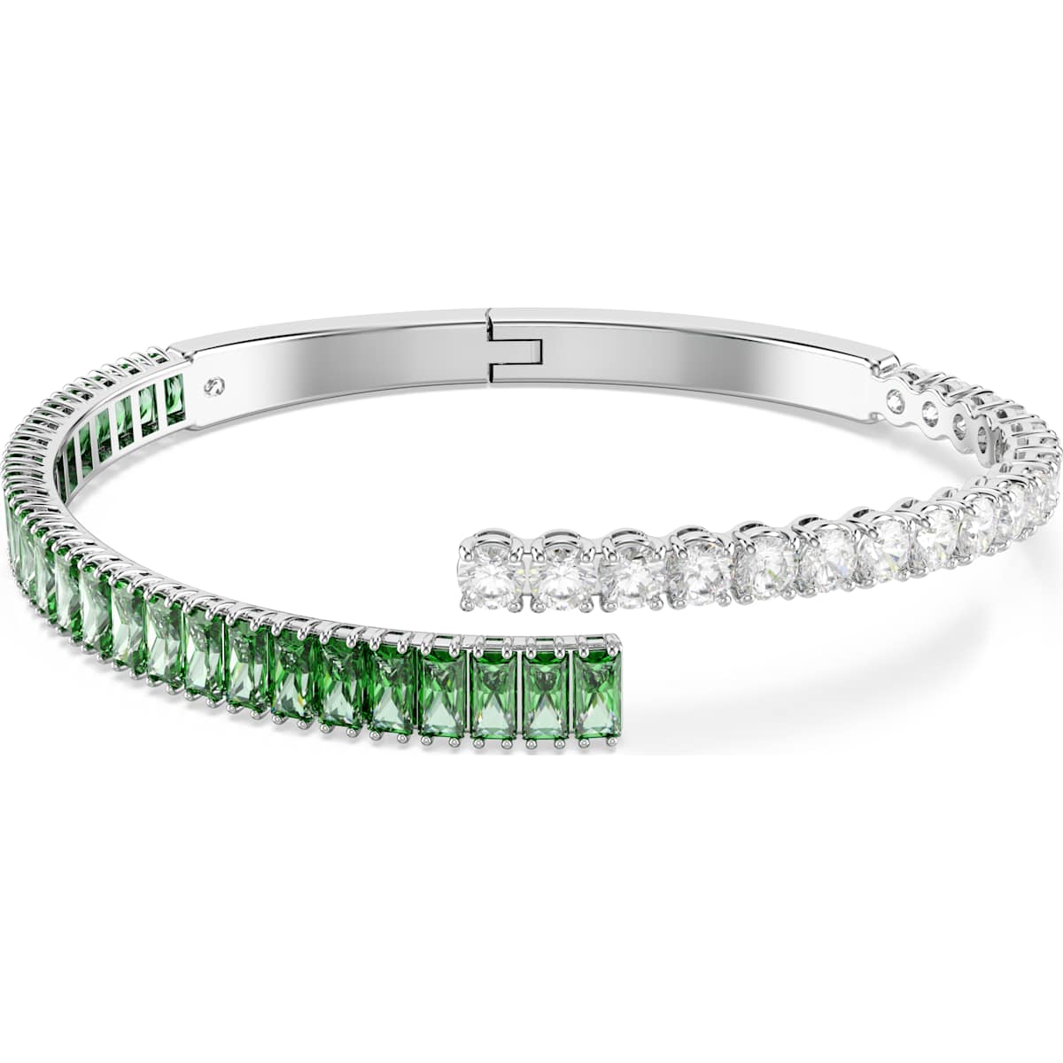 Matrix bangle, Mixed cuts, Green, Rhodium plated