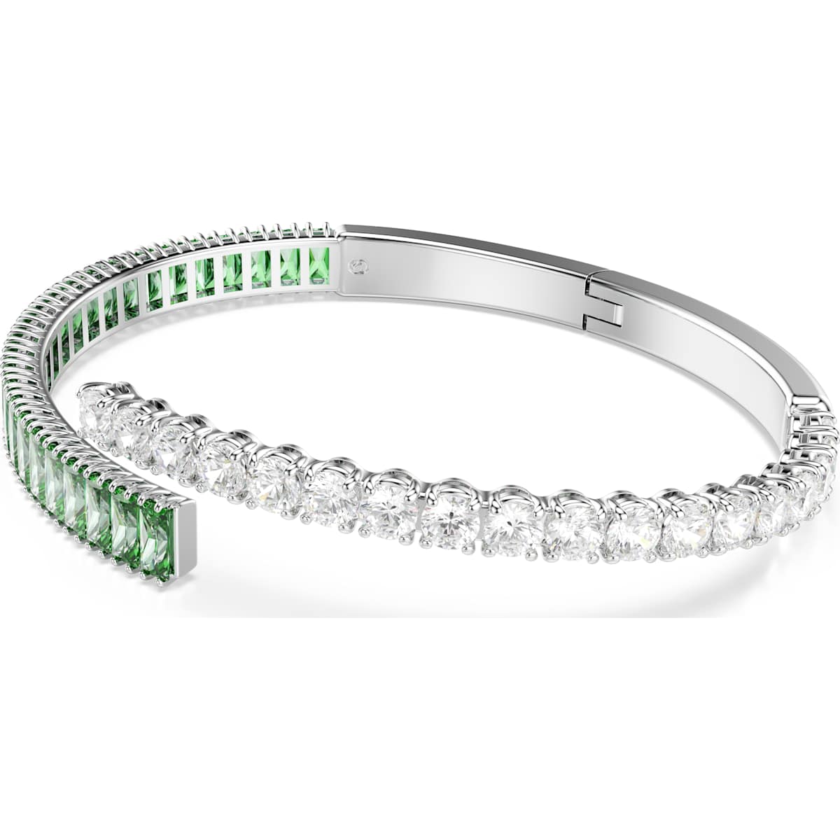 Matrix bangle, Mixed cuts, Green, Rhodium plated - Image 2