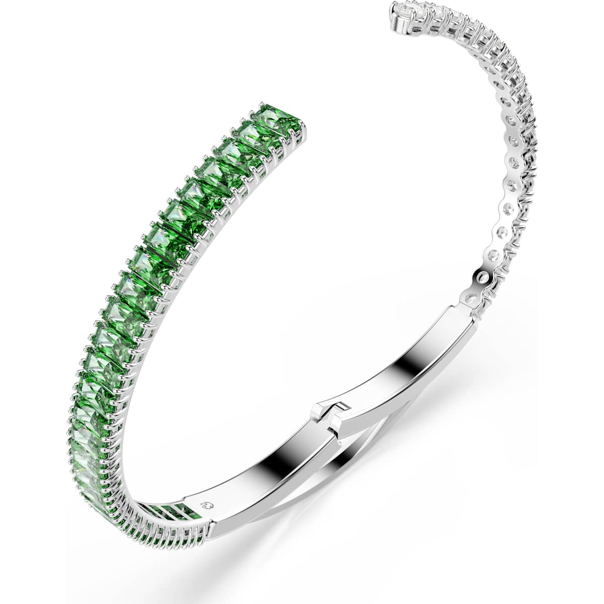 Matrix bangle, Mixed cuts, Green, Rhodium plated - Image 3