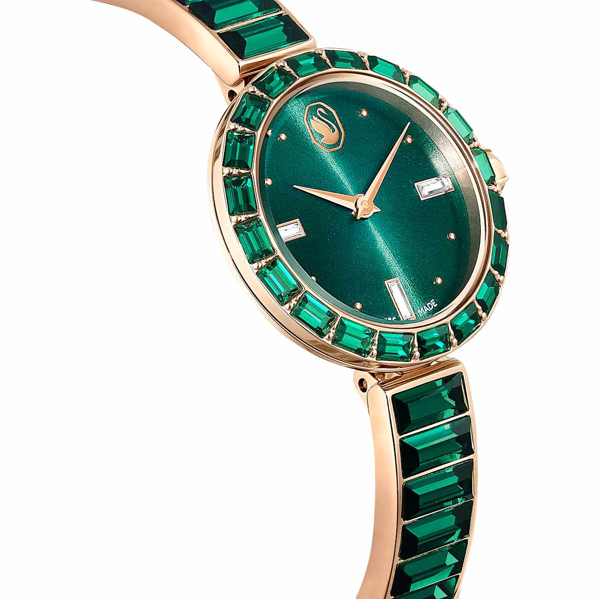 Matrix Bangle watch, Swiss Made, Crystal bracelet, Green, Champagne gold-tone finish - Image 6
