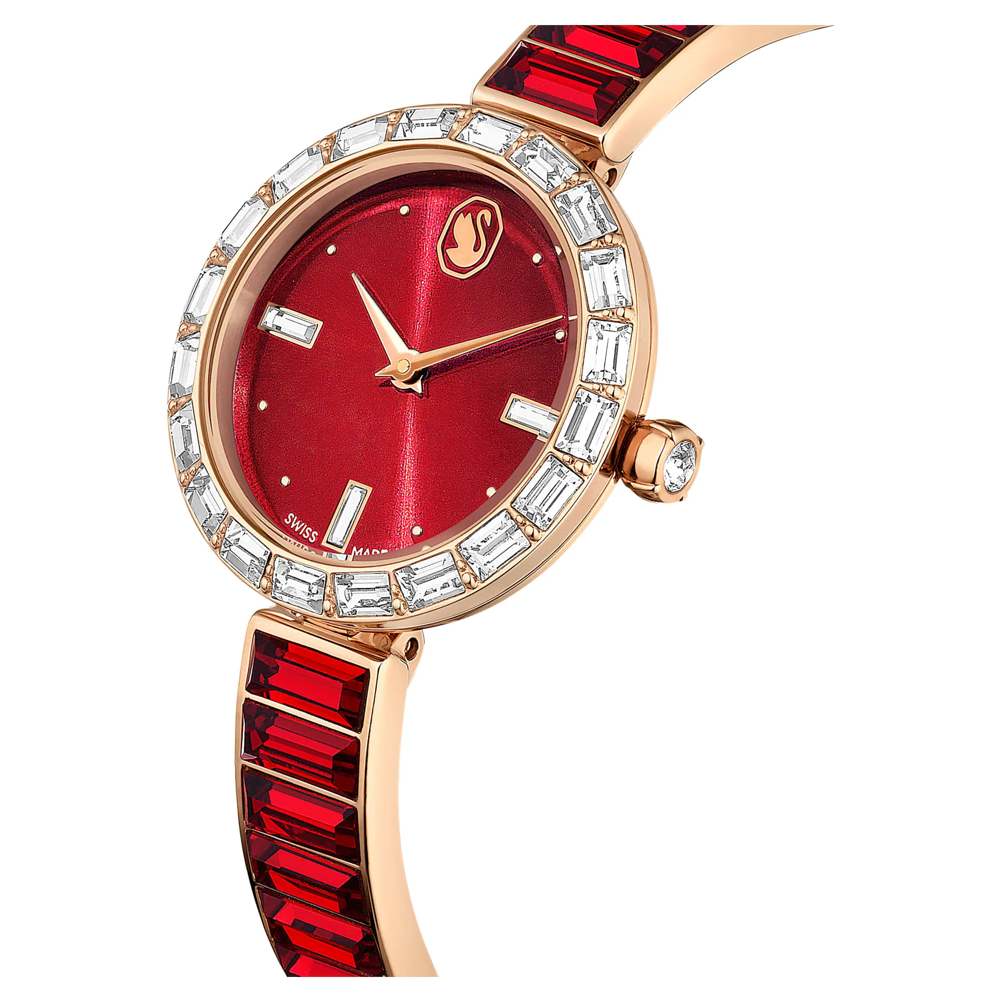Matrix Bangle watch Swiss Made, Crystal bracelet, Red, Rose gold-tone finish - Image 4