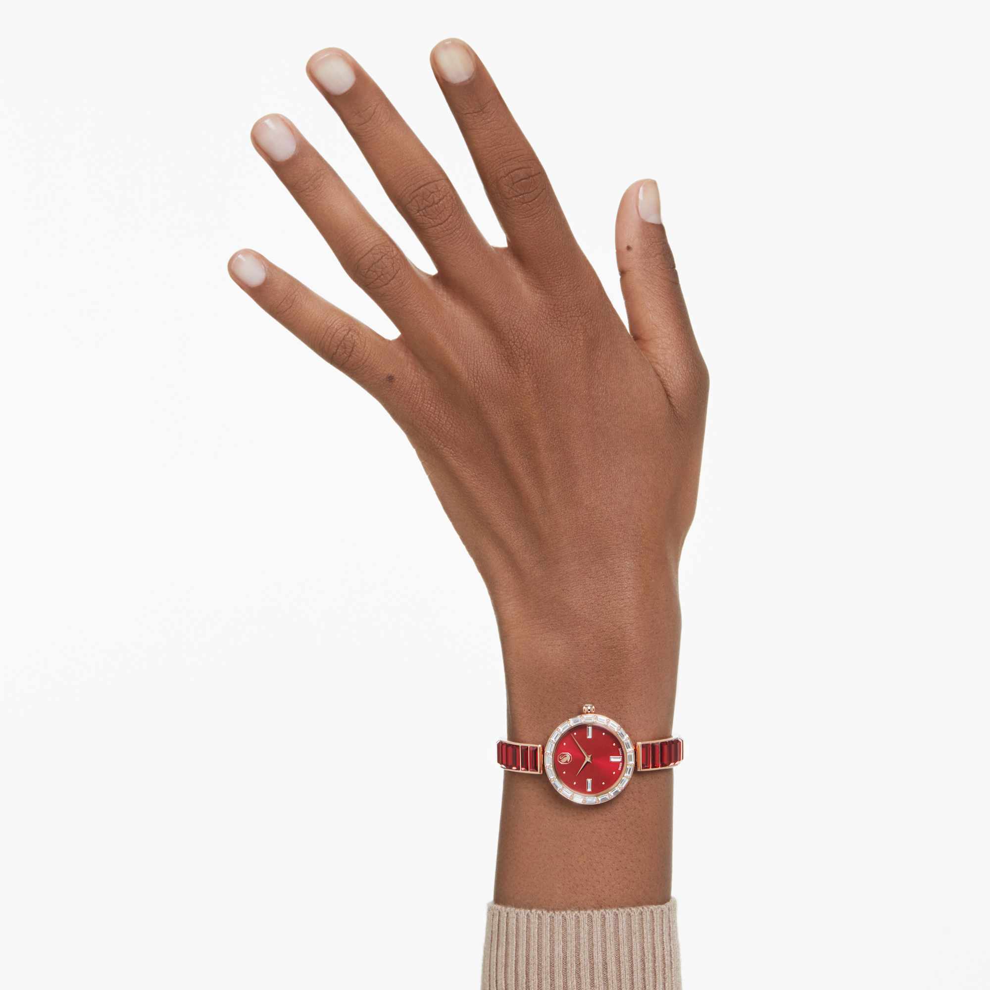 Matrix Bangle watch Swiss Made, Crystal bracelet, Red, Rose gold-tone finish - Image 7