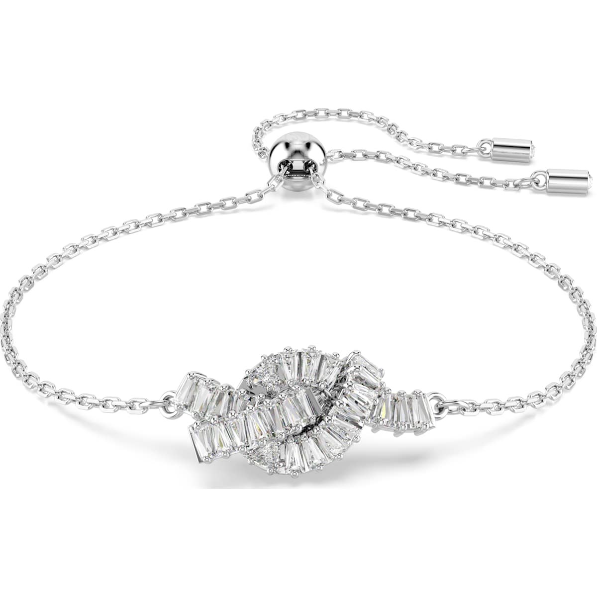 Matrix bracelet, Baguette cut, Knot, White, Rhodium plated