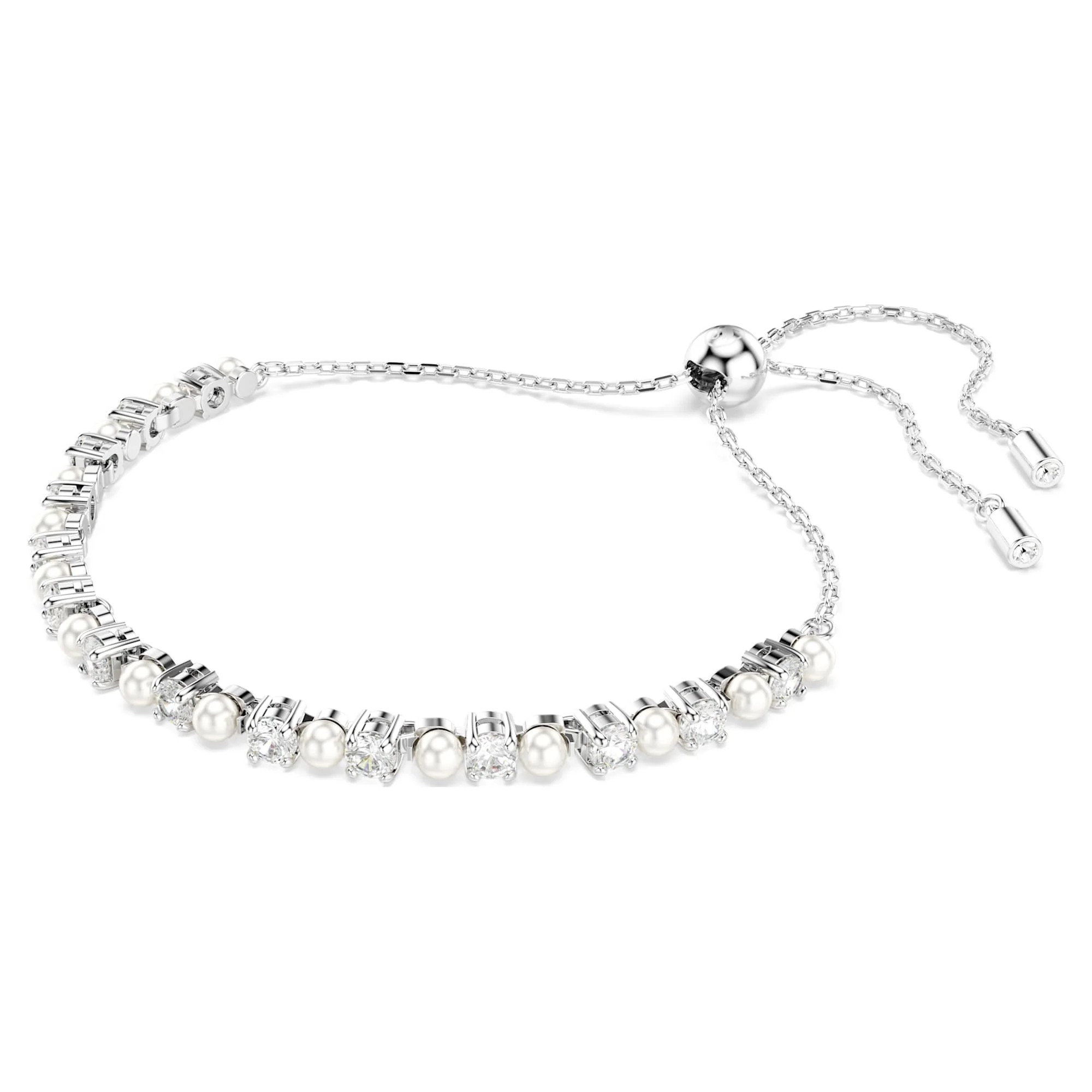 Matrix bracelet Crystal pearl, Round cut, White, Rhodium plated - Image 2