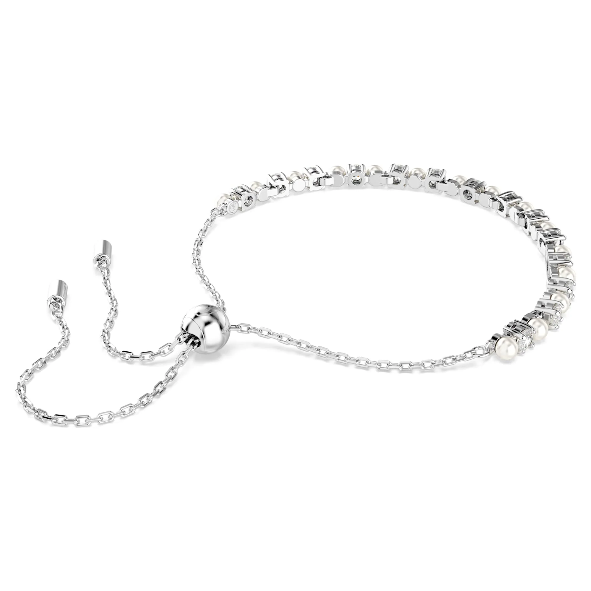 Matrix bracelet Crystal pearl, Round cut, White, Rhodium plated - Image 4