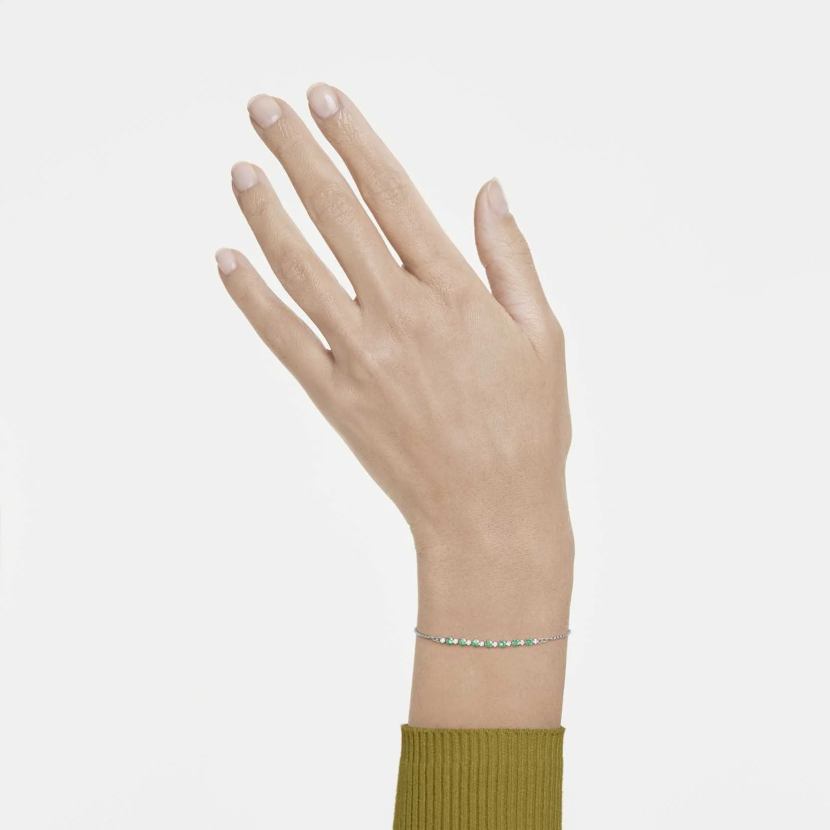 Matrix bracelet Round cut, Green, Rhodium plated - Image 5