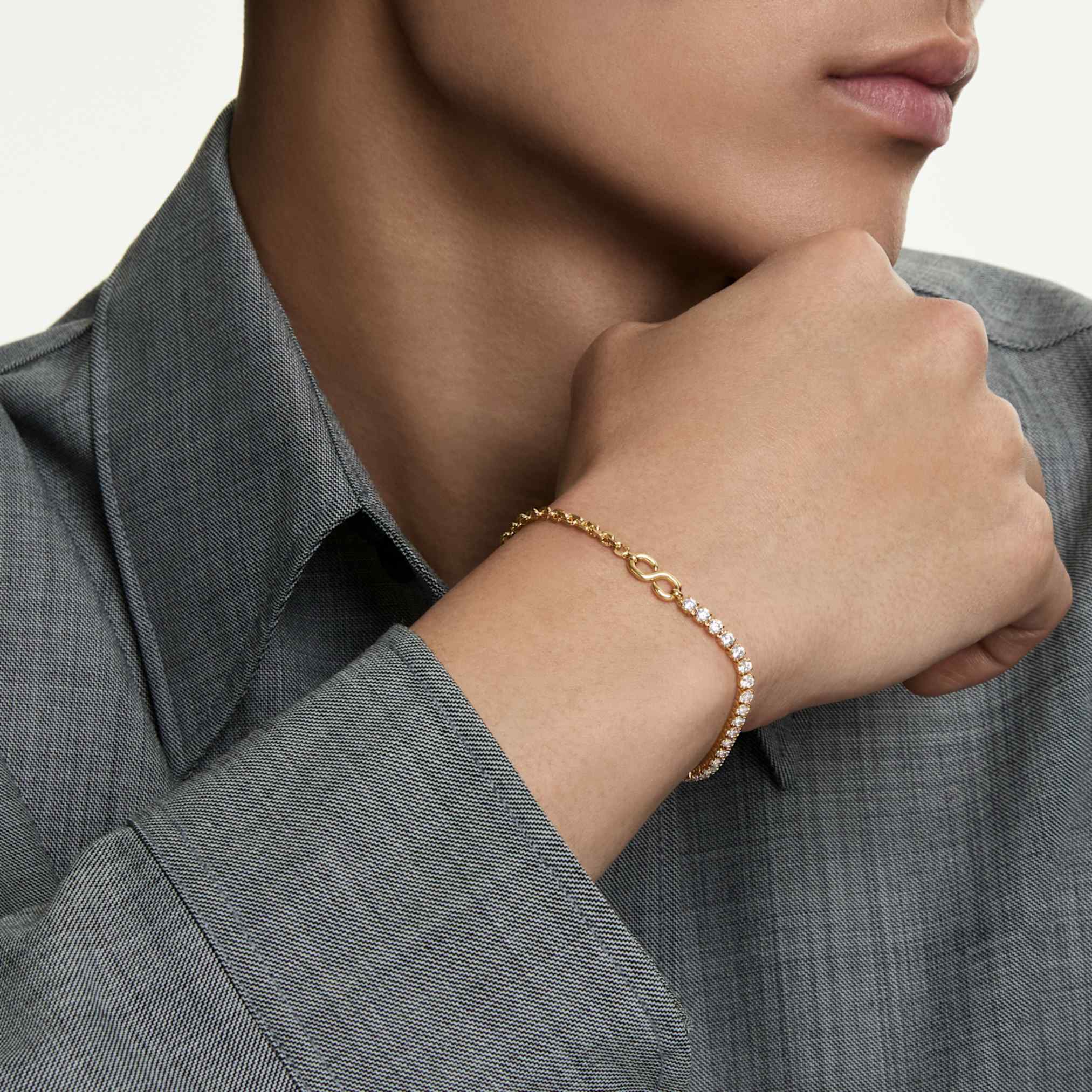 Matrix bracelet Round cut, White, 18K gold finish - Image 6