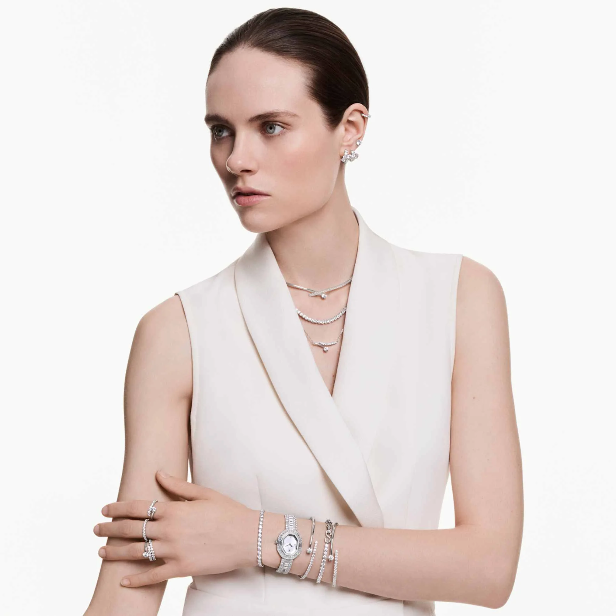 Matrix bracelet Round cut, White, Rhodium plated - Image 7