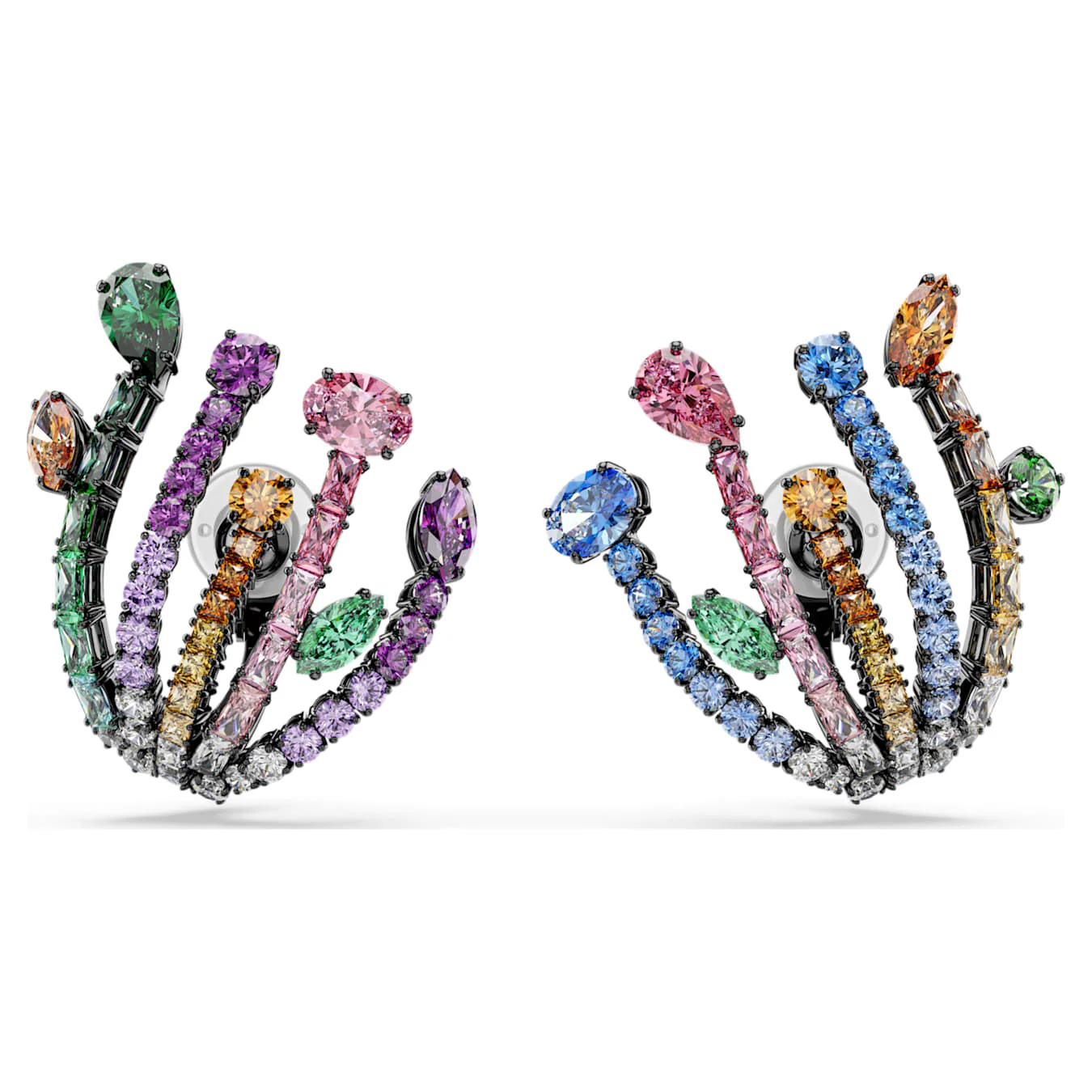 Matrix clip earrings Mixed cuts, Bouquet, Multicolored, Ruthenium plated