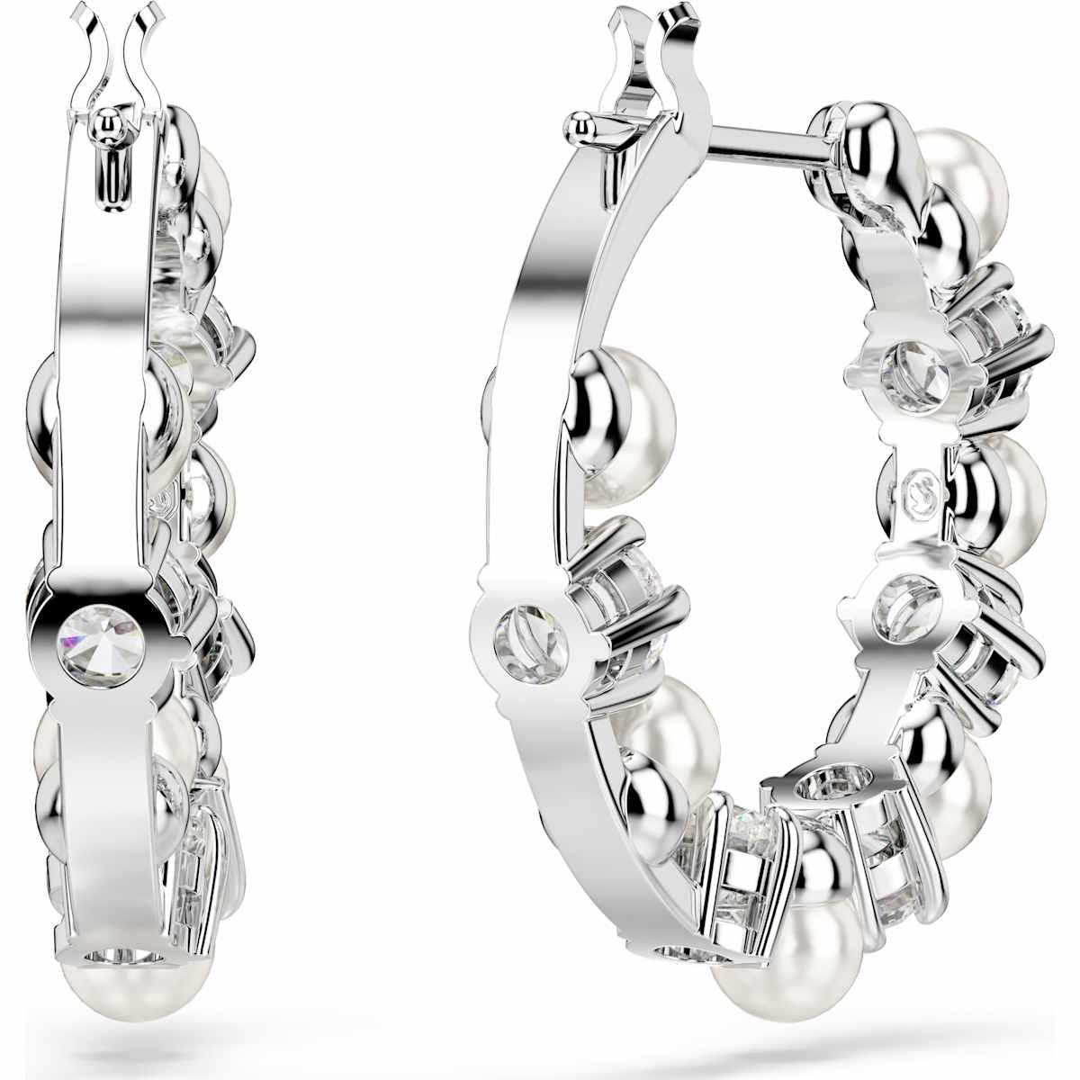 Matrix drop earrings Crystal pearl, Round cut, White, Rhodium plated - Image 4