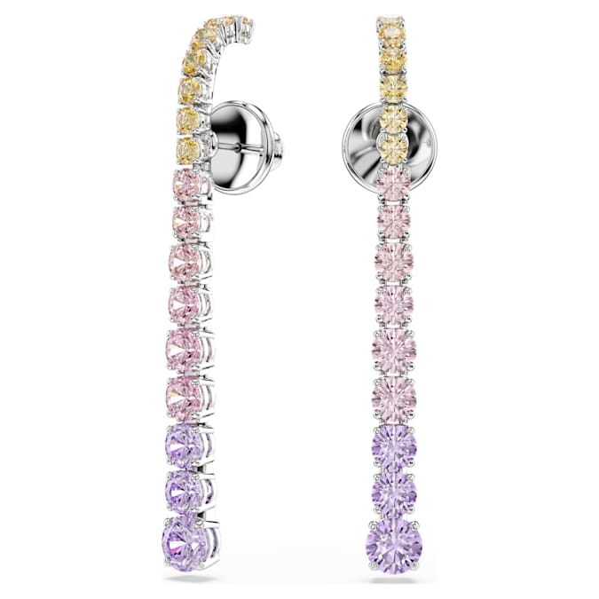 Matrix drop earrings Gradient of round cuts, Multicolored, Rhodium plated