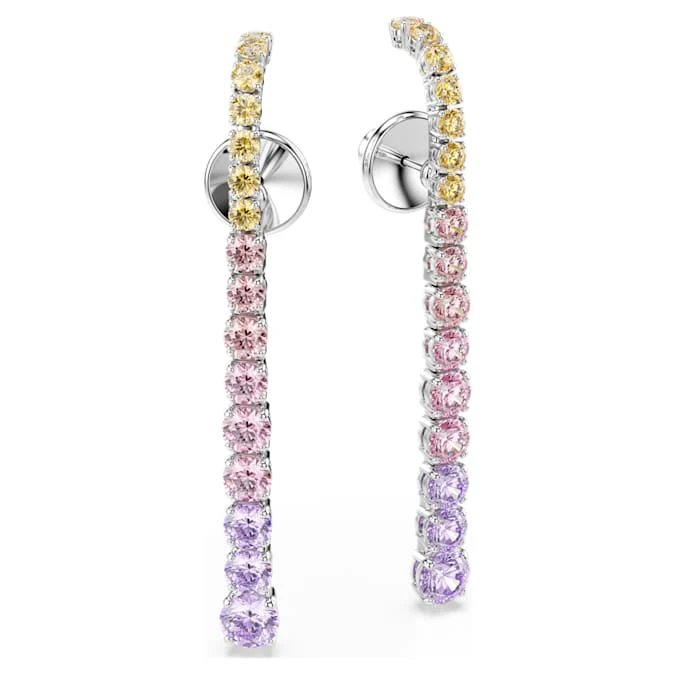 Matrix drop earrings Gradient of round cuts, Multicolored, Rhodium plated - Image 3