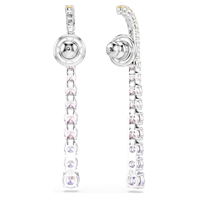 Matrix drop earrings Gradient of round cuts, Multicolored, Rhodium plated - Image 4