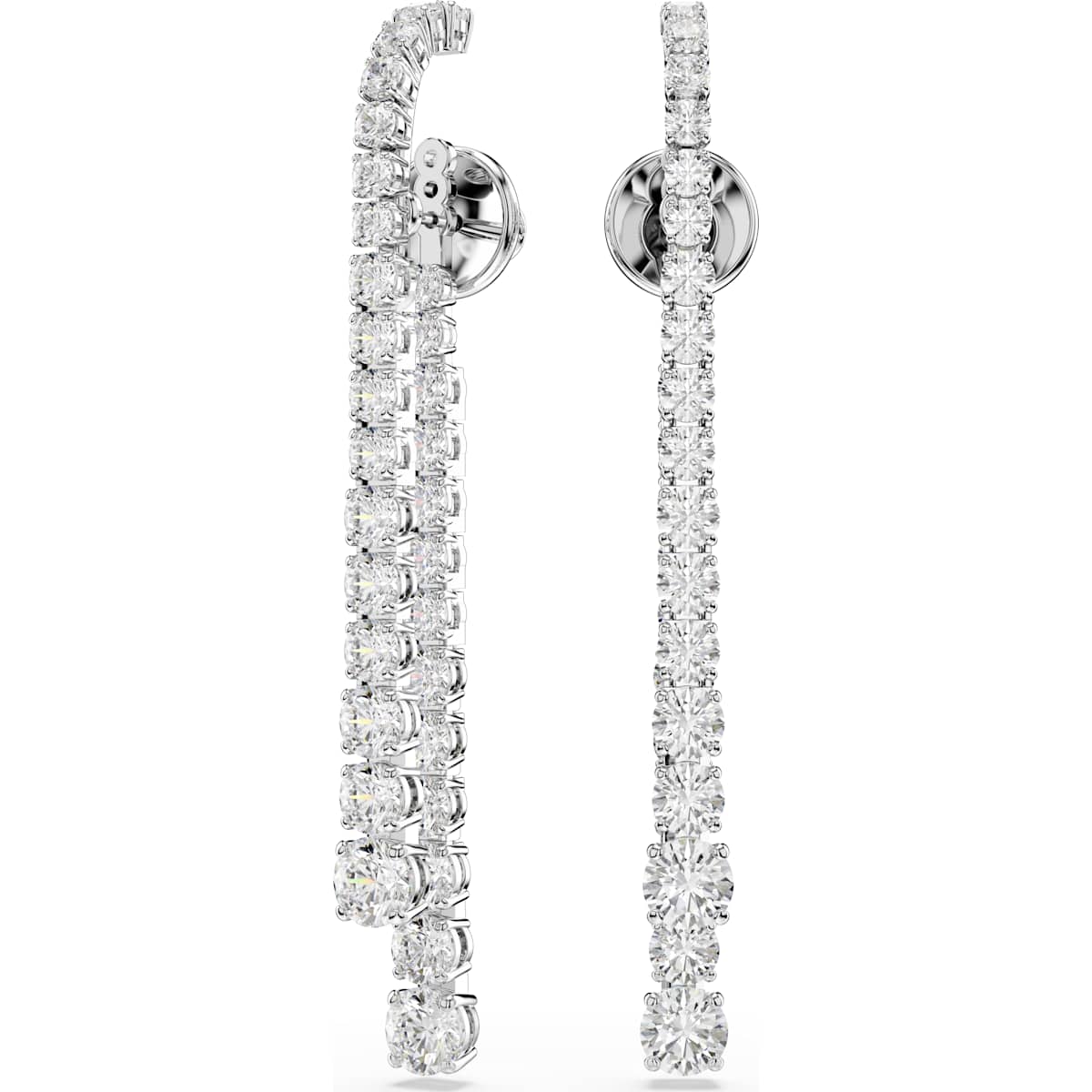 Matrix drop earrings Gradient of round cuts, White, Rhodium plated - Image 2
